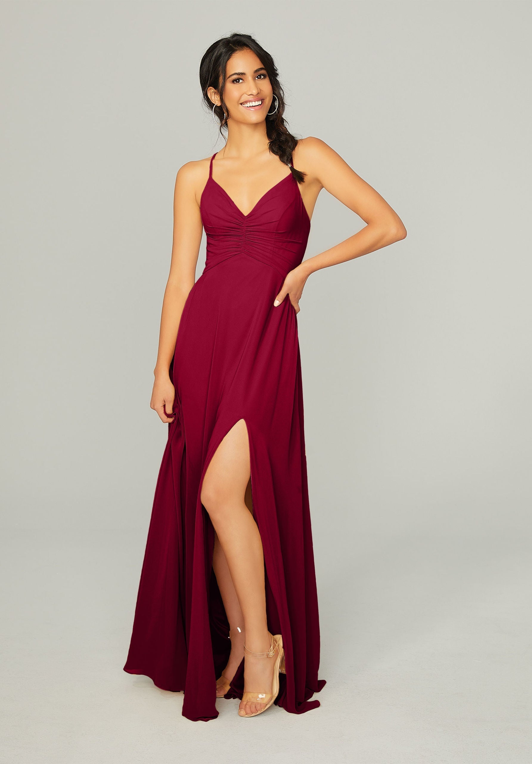 Formal Dresses A Line Formal Long Slit Dress MGNY Madeline Gardner New York 21755 Claret