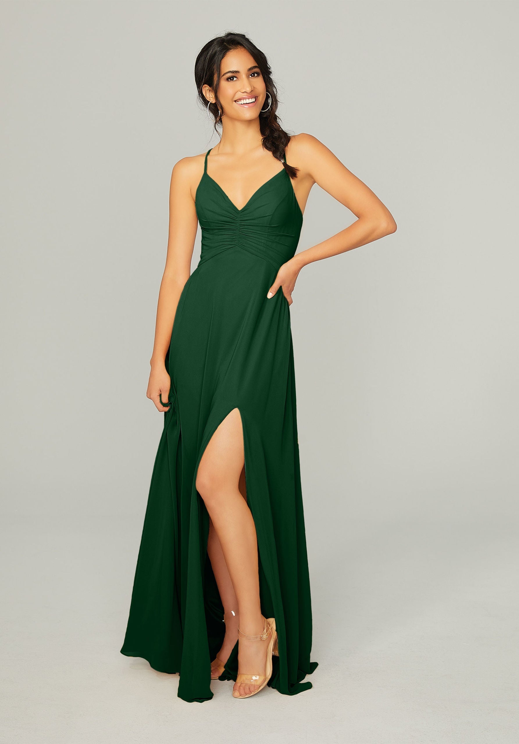 Formal Dresses A Line Formal Slit Long Dress MGNY Madeline Gardner New York 21755 Emerald