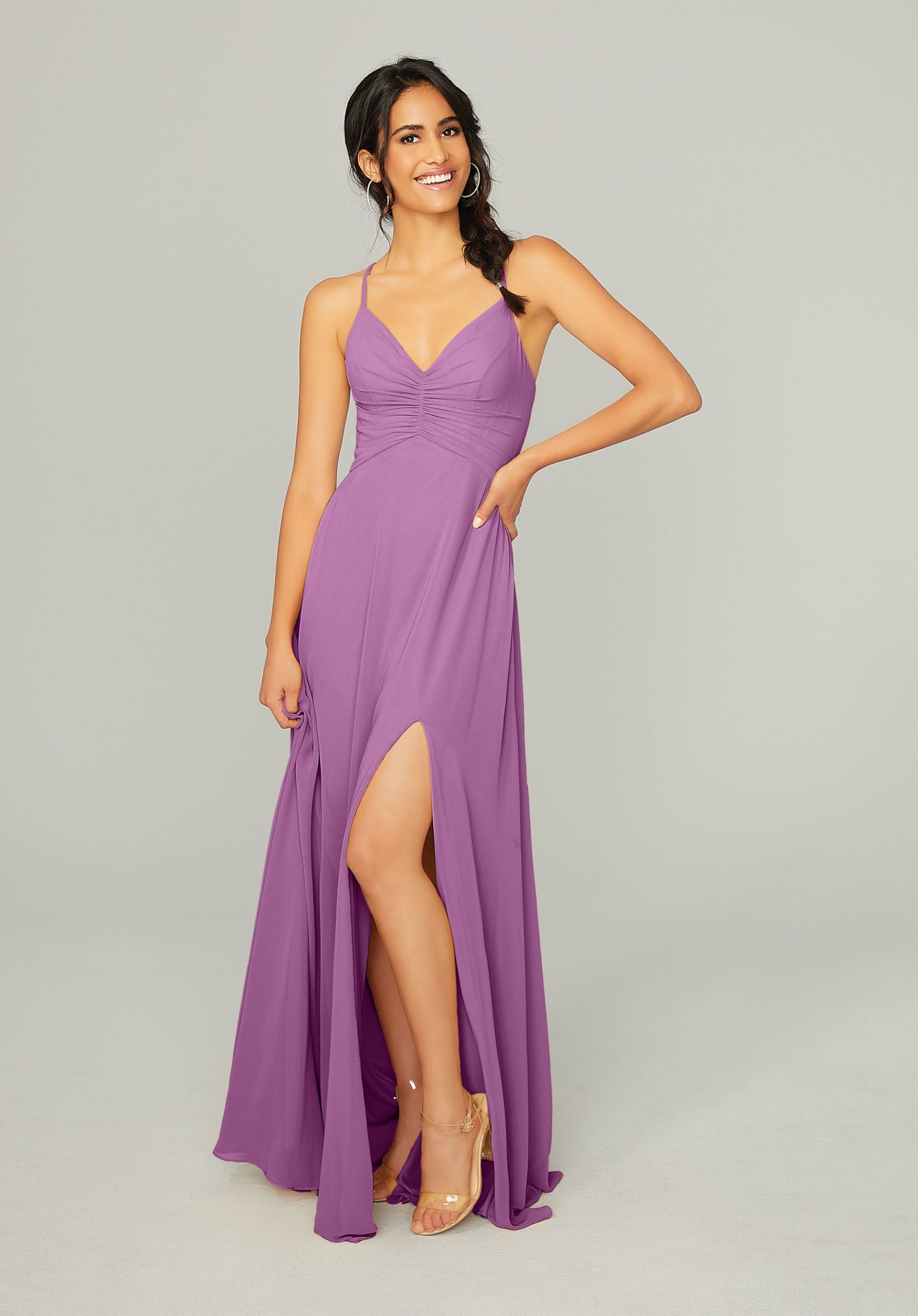 Formal Dresses A Line Slit Formal Long Dress MGNY Madeline Gardner New York 21755 Primrose