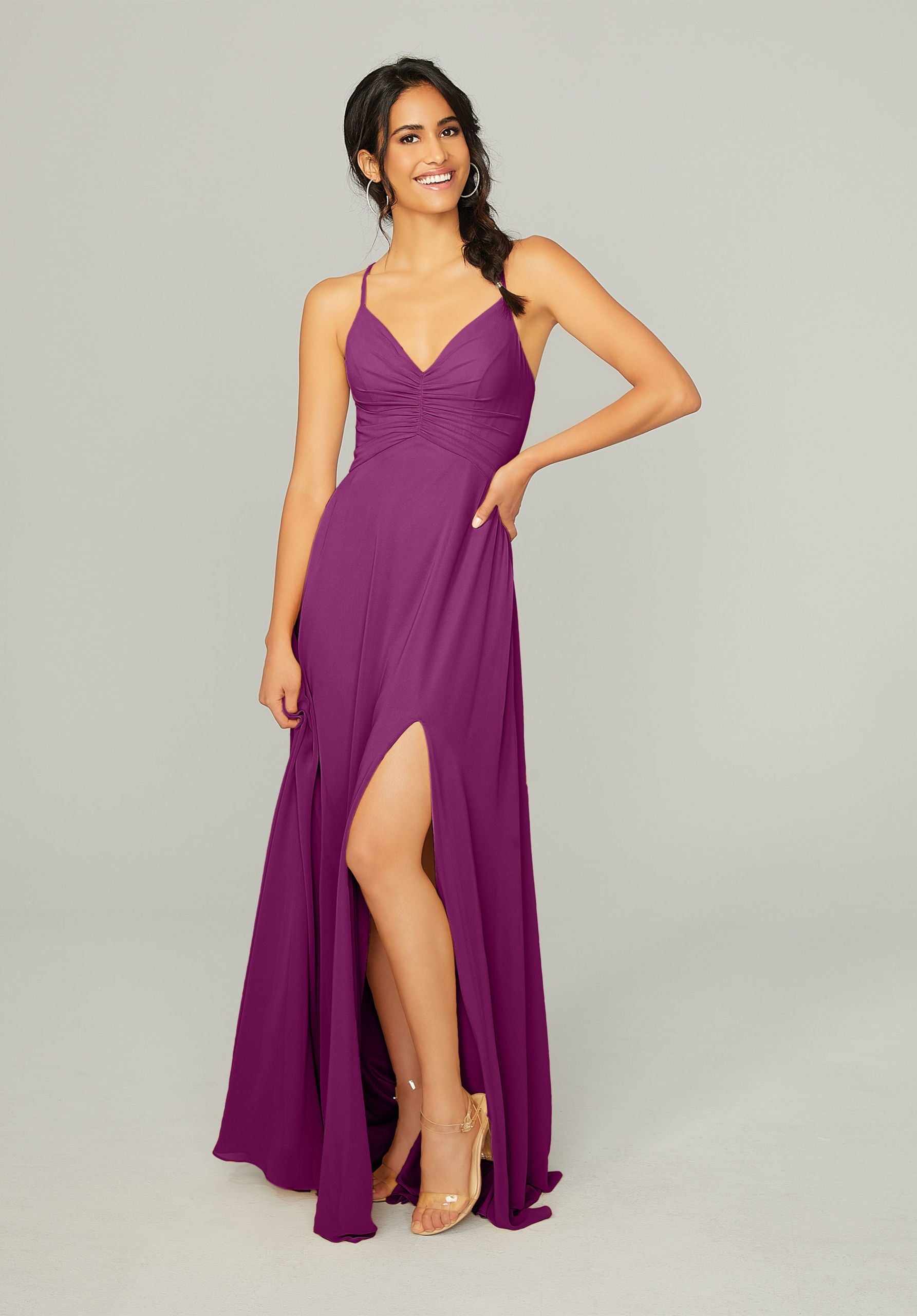 Formal Dresses A Line Slit Long Formal Dress MGNY Madeline Gardner New York 21755 Mulberry