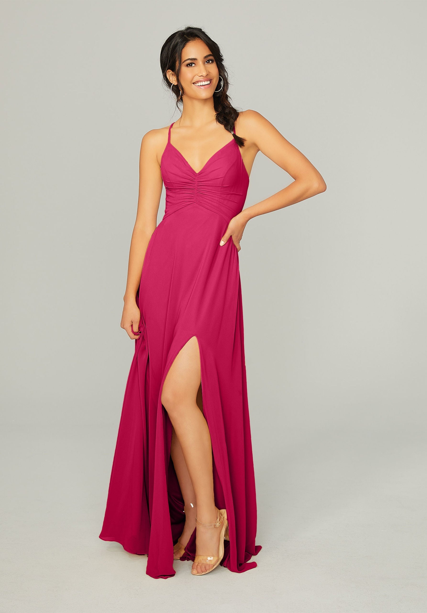 Formal Dresses A Line Long Formal Slit Dress MGNY Madeline Gardner New York 21755 Berry