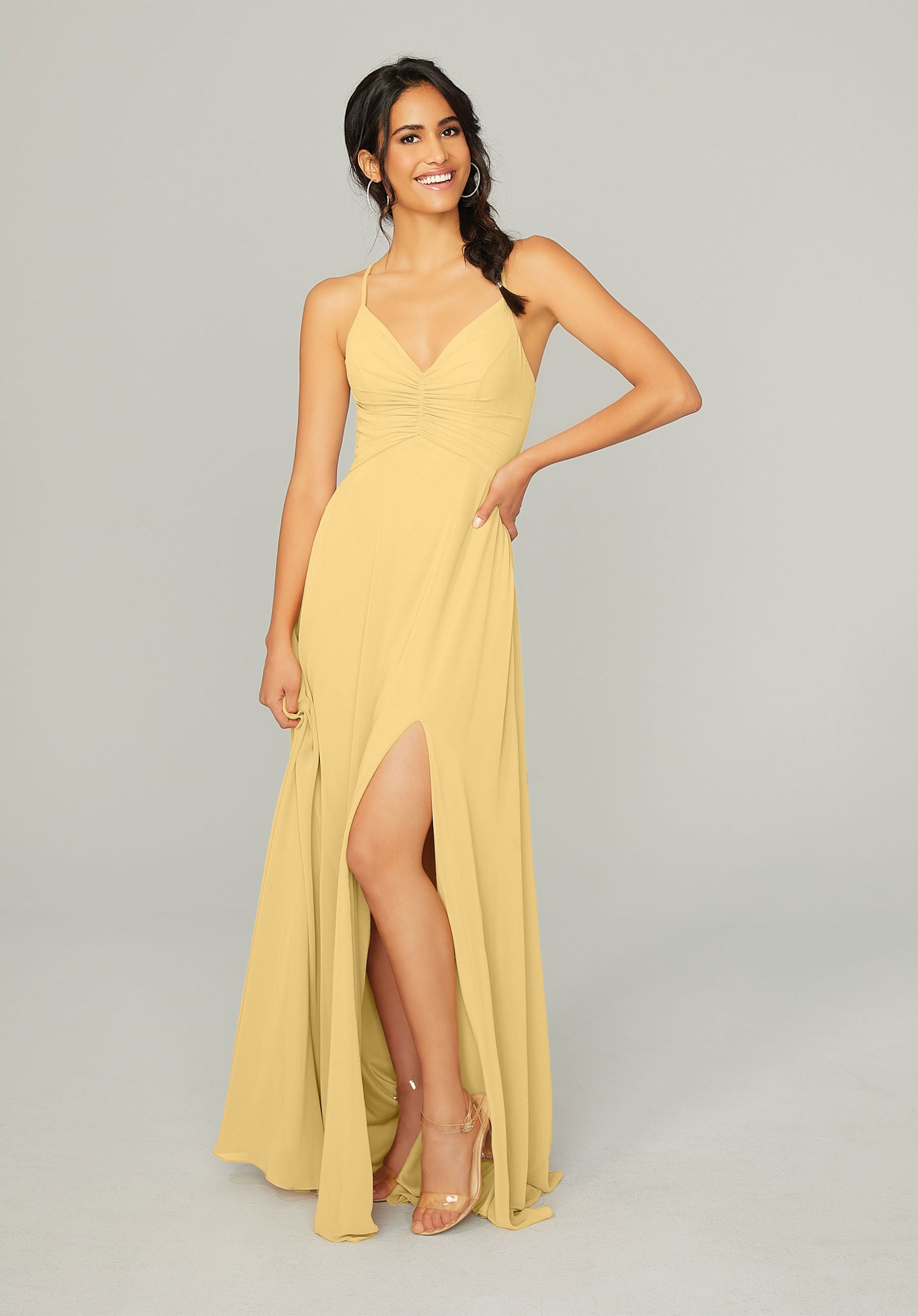 Formal Dresses A Line Long Slit Formal Dress MGNY Madeline Gardner New York 21755 Buttercup