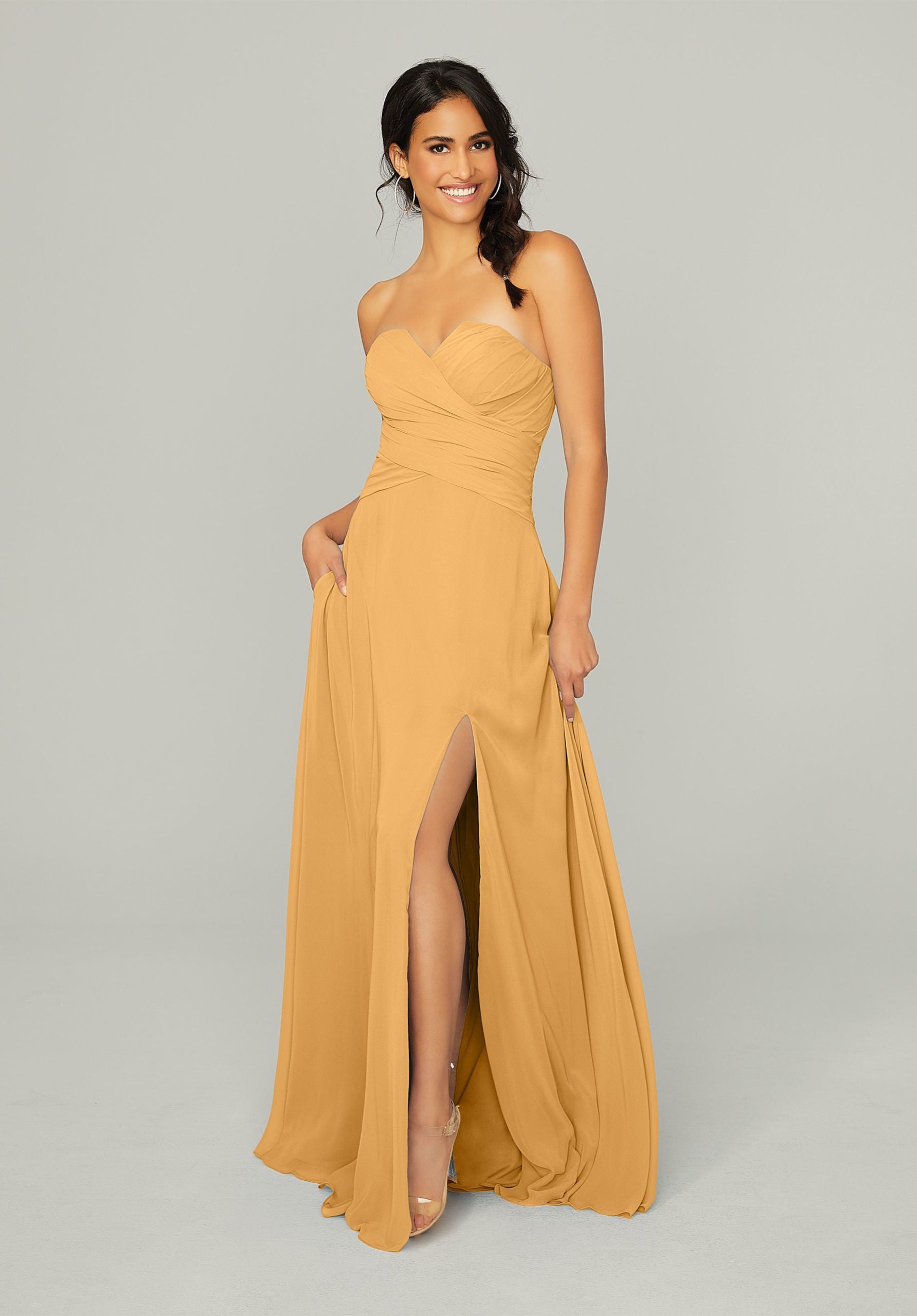 Formal Dresses Slit Long A Line Formal Dress MGNY Madeline Gardner New York 21756 Saffron