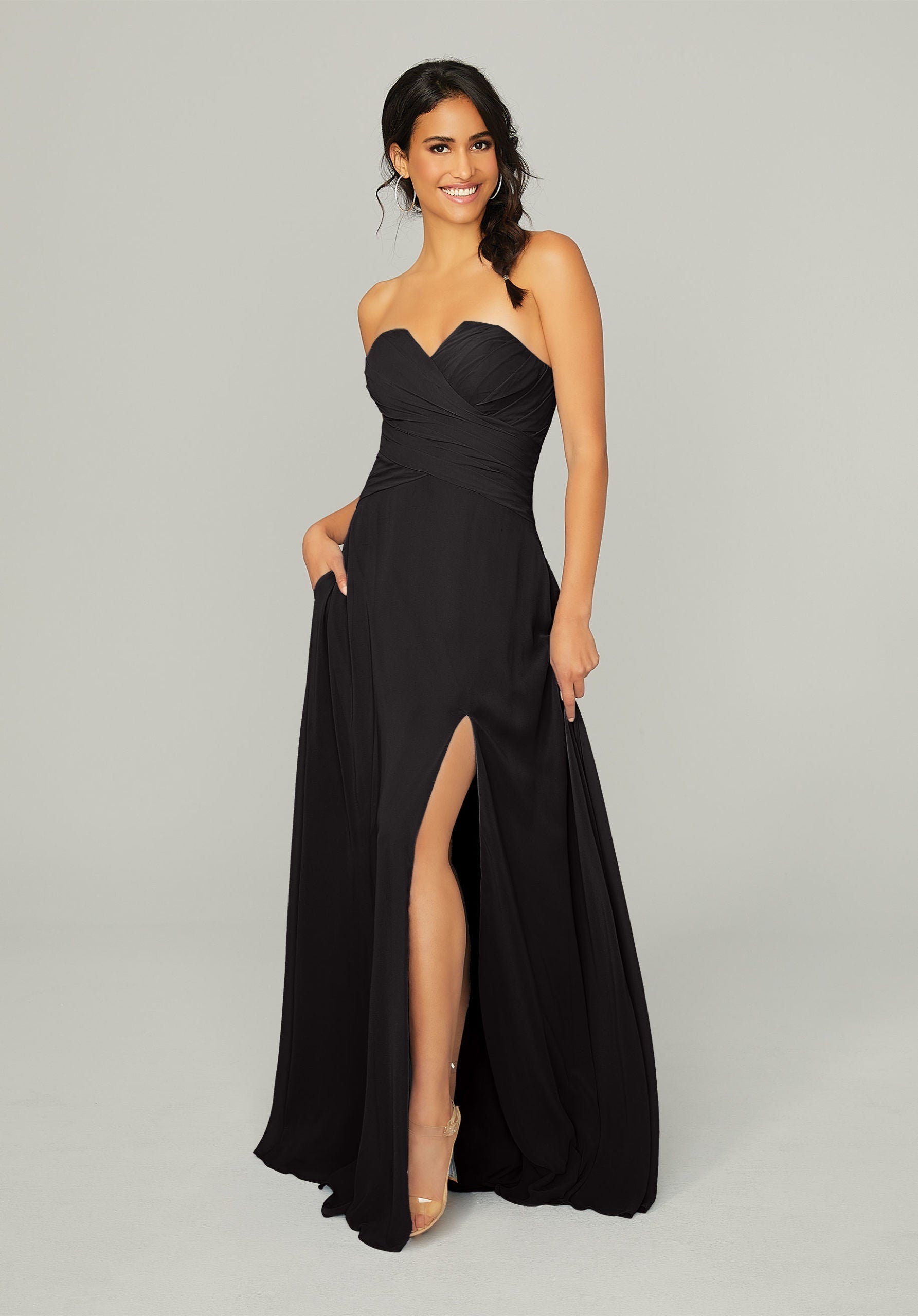 Formal Dresses Long Formal Pleated Dress MGNY Madeline Gardner New York 21756 Black