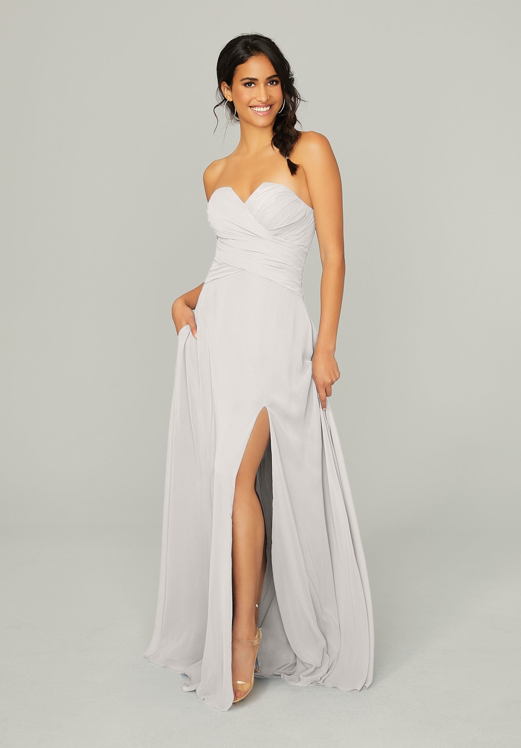 Formal Dresses Slit Formal Long Dress MGNY Madeline Gardner New York 21756 Silver