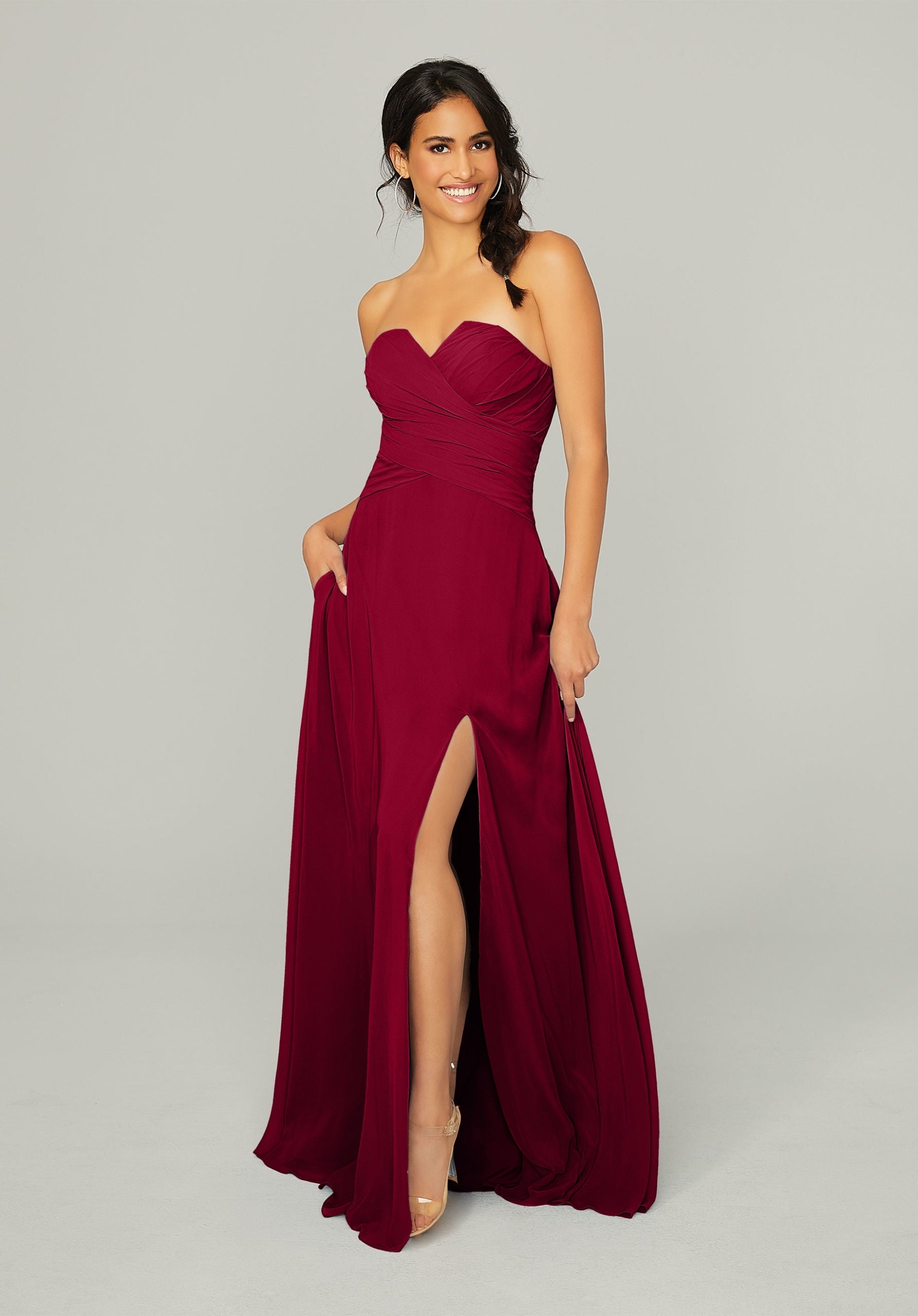 Formal Dresses Formal Long Slit Dress MGNY Madeline Gardner New York 21756 Claret