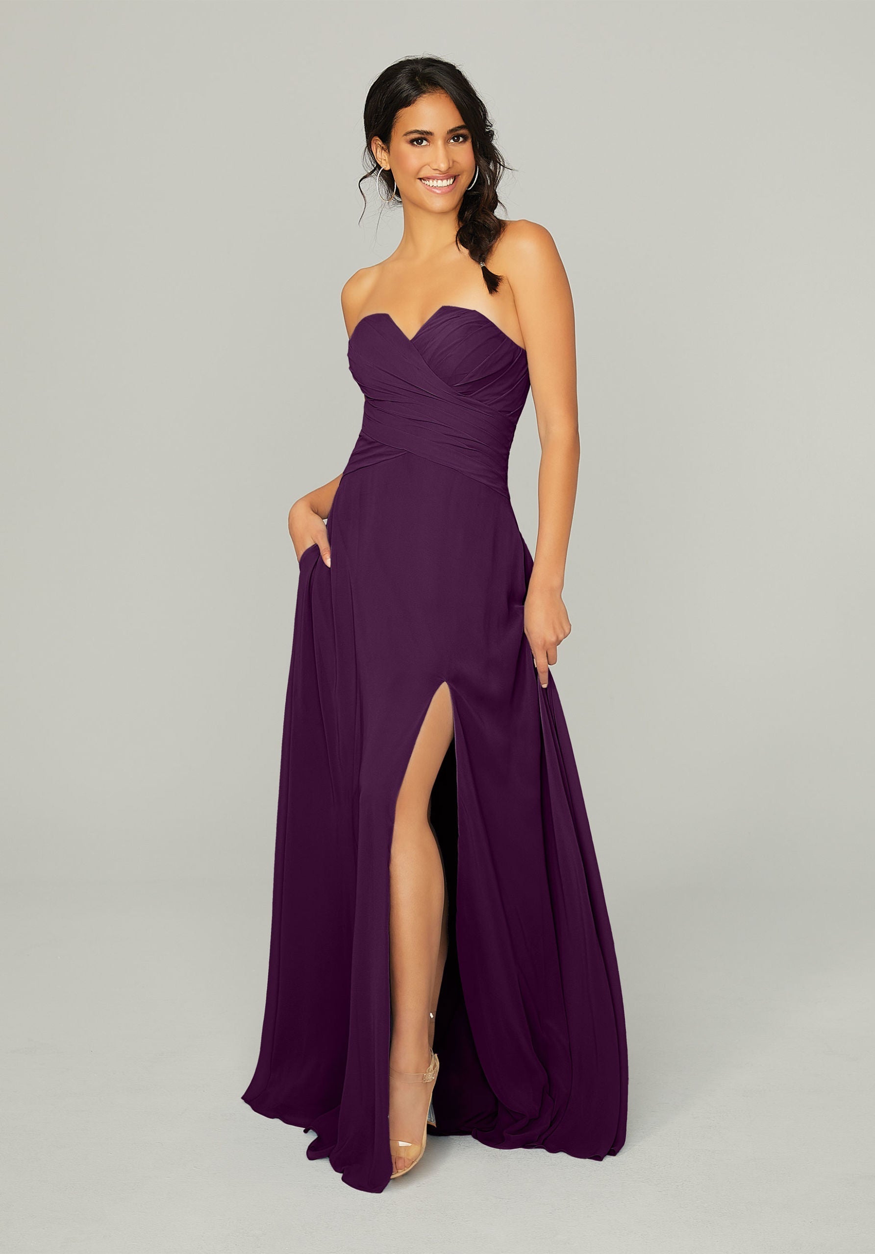 Formal Dresses Formal Slit Long Dress MGNY Madeline Gardner New York 21756 Eggplant