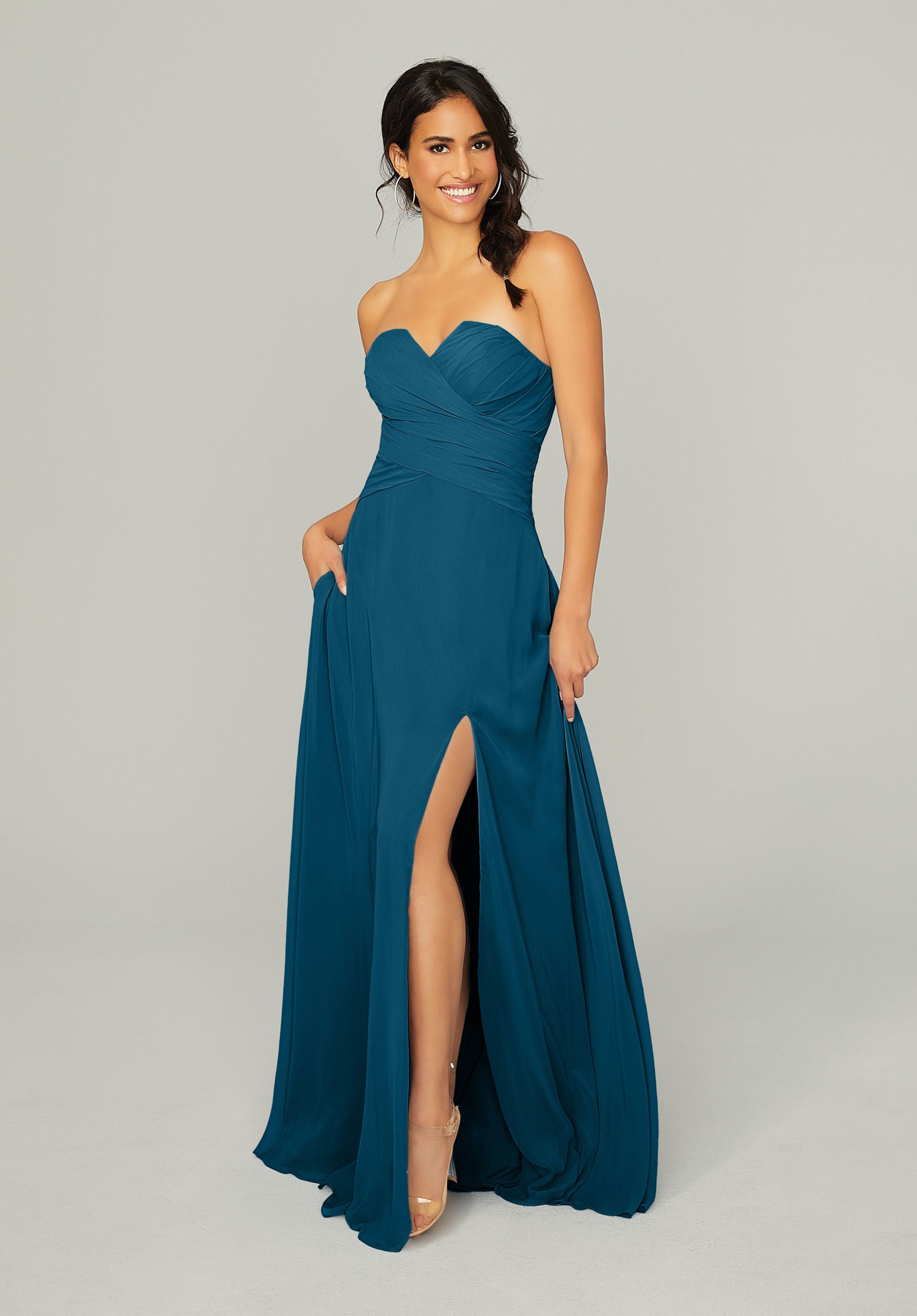 Formal Dresses Slit Long Formal Dress MGNY Madeline Gardner New York 21756 Marine