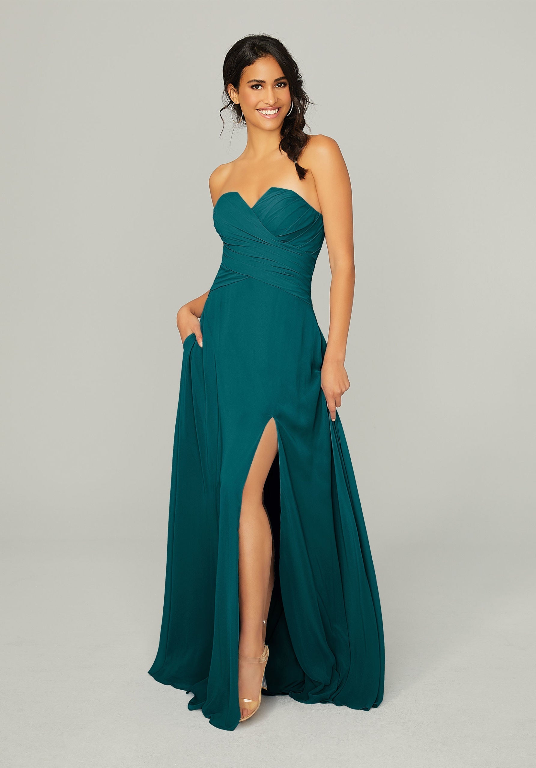 Formal Dresses Slit Formal Long Evening Dress MGNY Madeline Gardner New York 21756 Teal