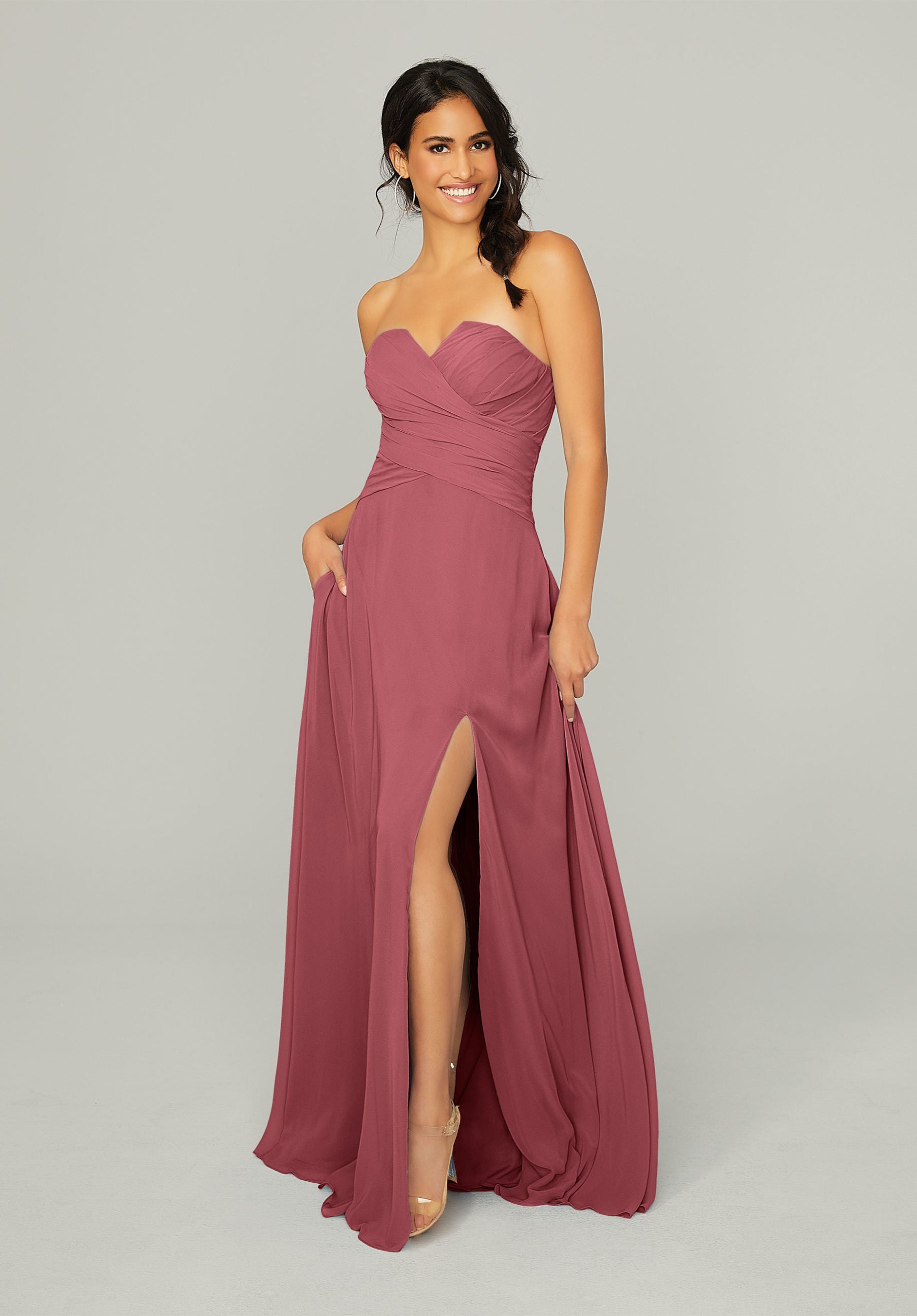 Formal Dresses Slit Long A Line Formal Dress MGNY Madeline Gardner New York 21756 Rosewood