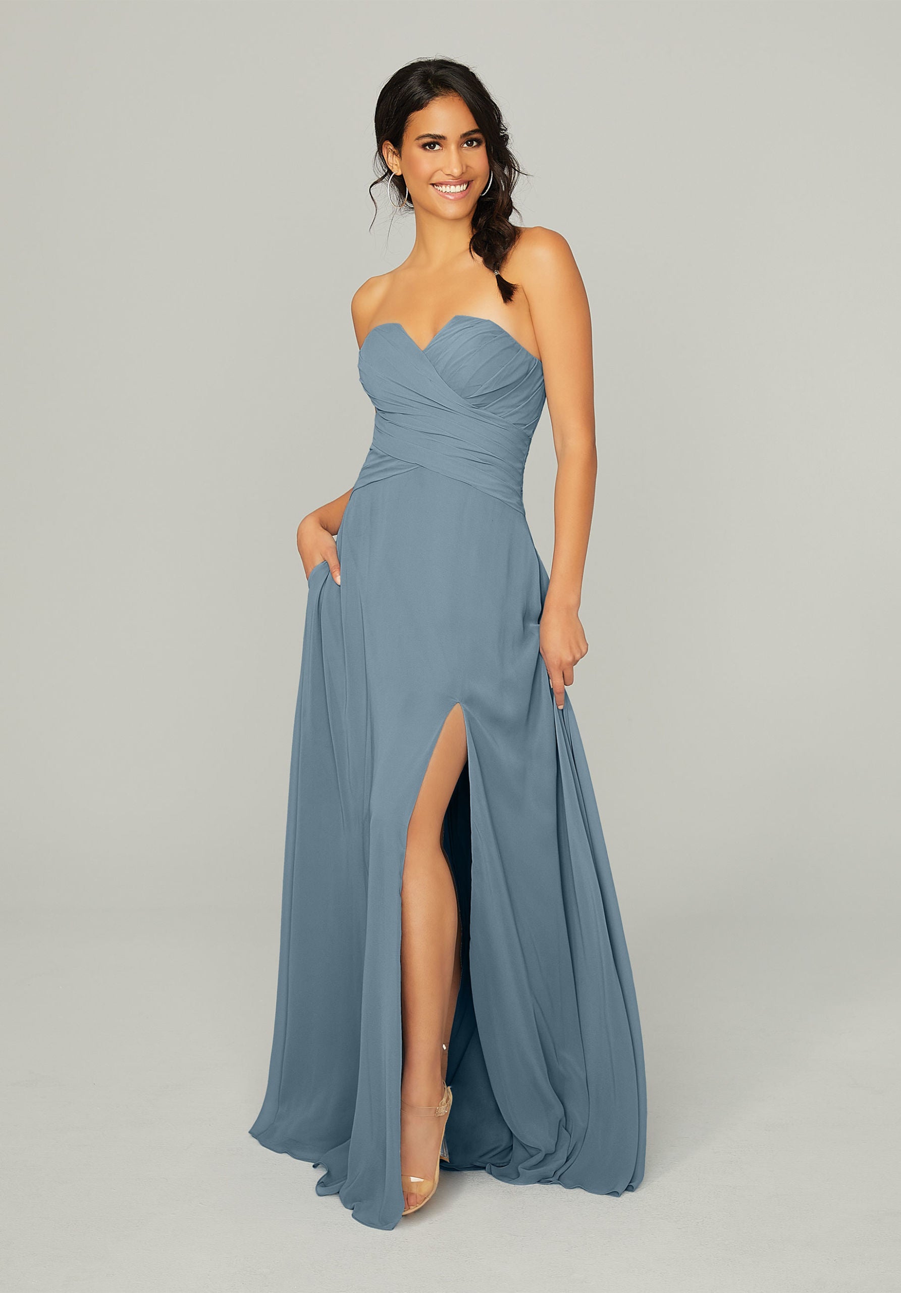 Formal Dresses Slit Formal Long Dress MGNY Madeline Gardner New York 21756 Slate