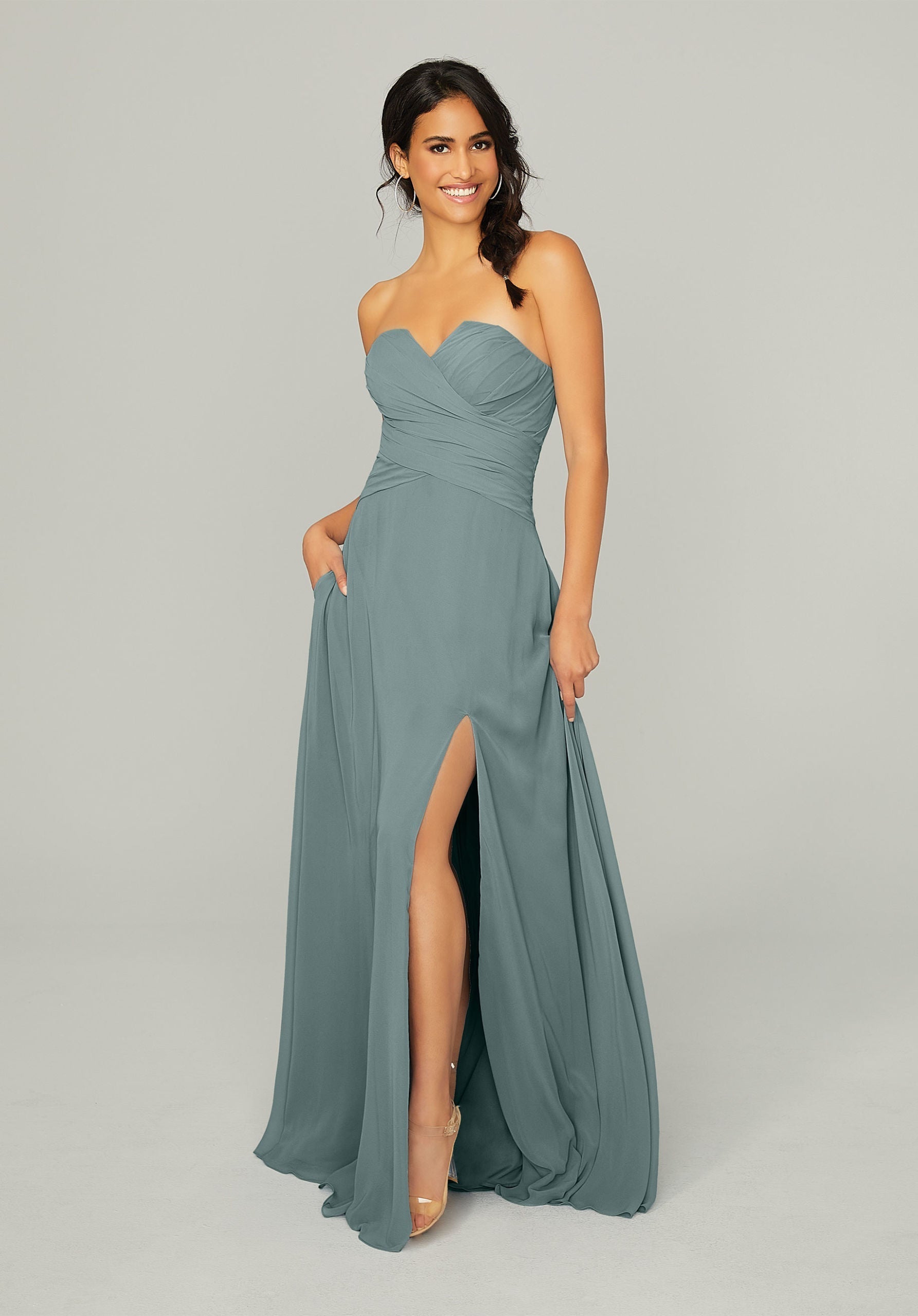 Formal Dresses Formal Long Slit Dress MGNY Madeline Gardner New York 21756 Deep Sea
