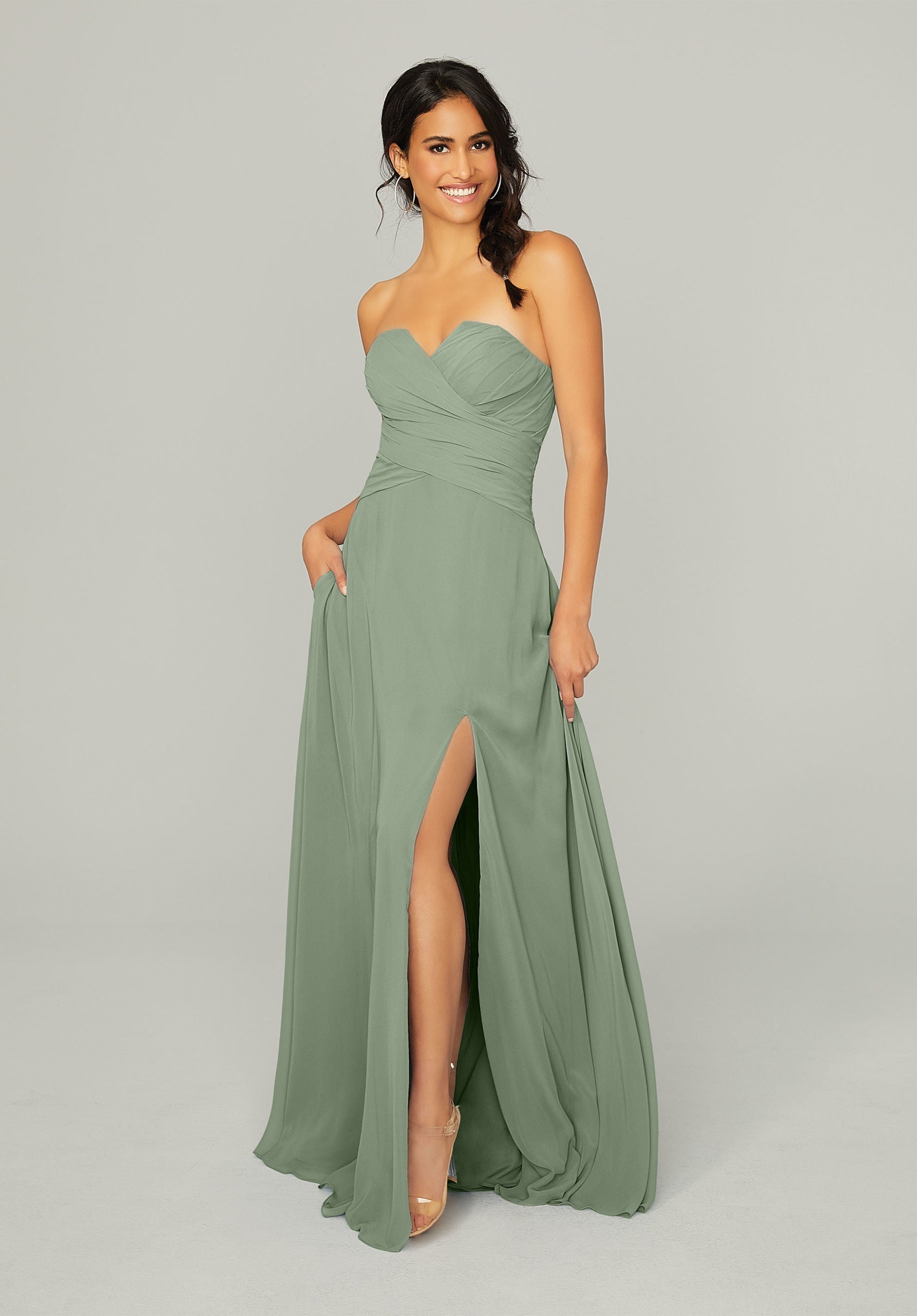 Formal Dresses Slit Long Formal Dress MGNY Madeline Gardner New York 21756 Moss