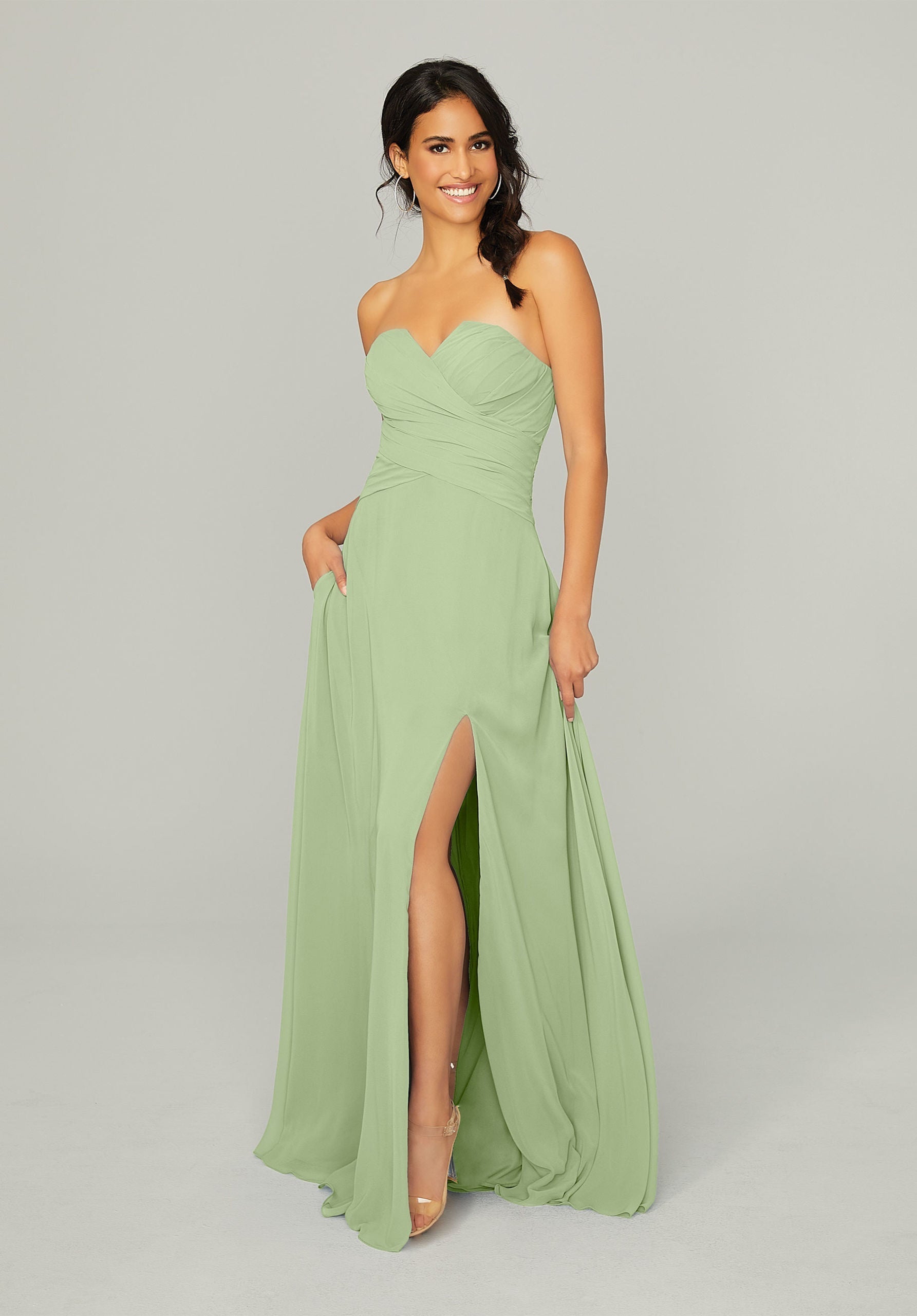 Formal Dresses Slit Long A Line Formal Dress MGNY Madeline Gardner New York 21756 Sage