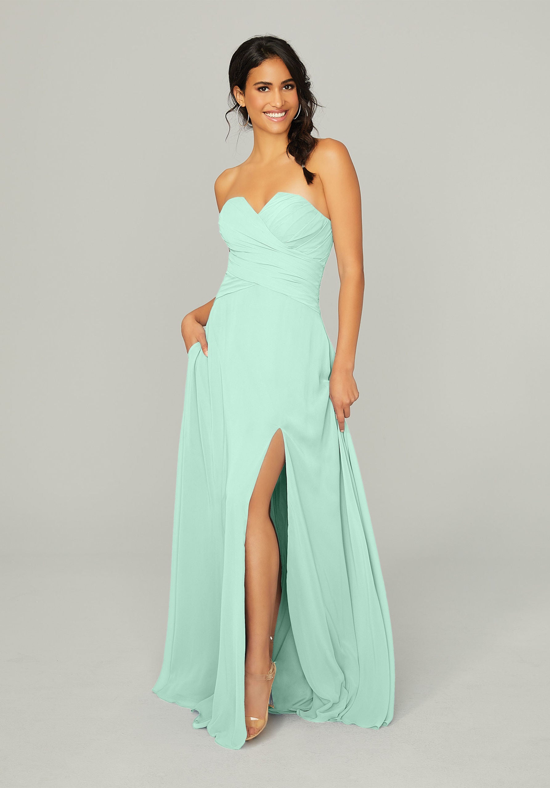 Formal Dresses Slit Long Formal Dress MGNY Madeline Gardner New York 21756 Mint
