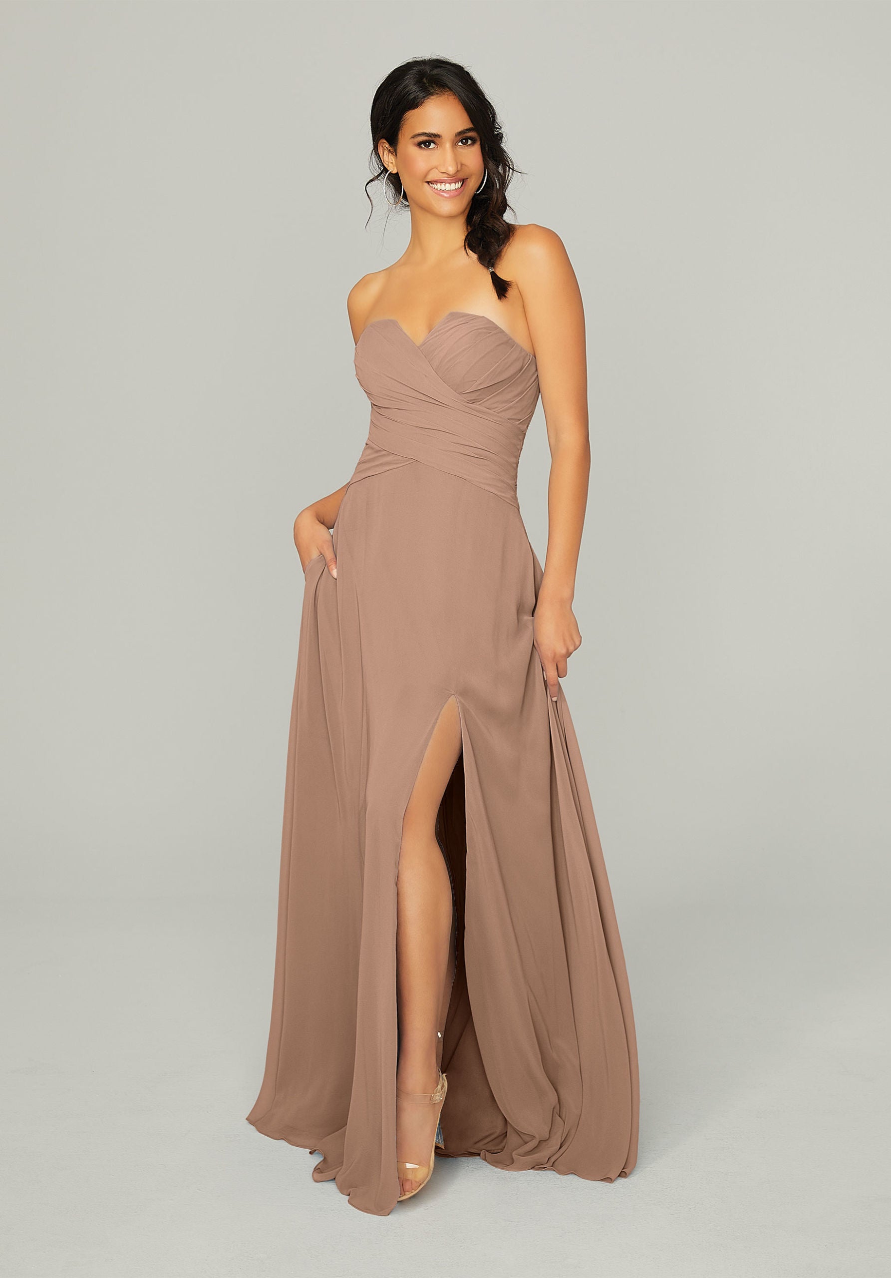 Formal Dresses Formal Slit Long Dress MGNY Madeline Gardner New York 21756 Fawn
