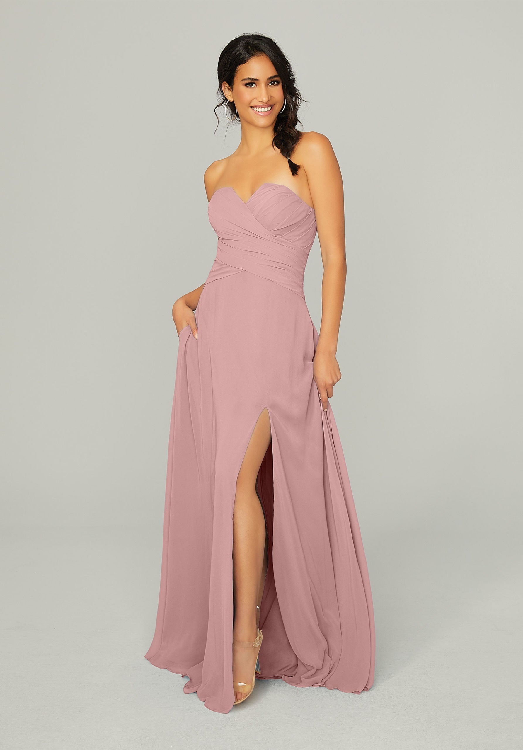 Formal Dresses Formal Long Slit Dress MGNY Madeline Gardner New York 21756 Desert Rose
