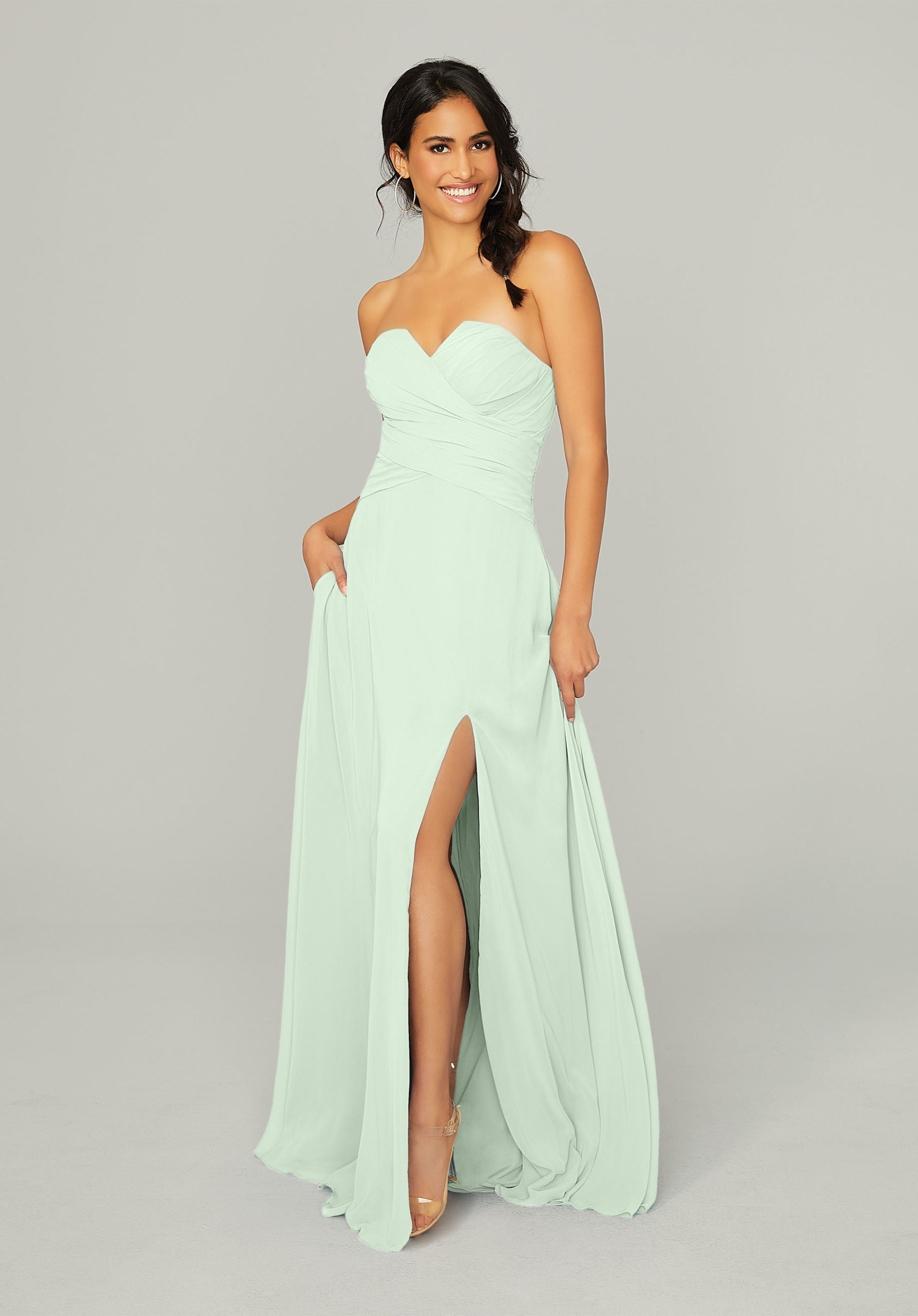 Formal Dresses Slit Formal Long Dress MGNY Madeline Gardner New York 21756 Sea Glass