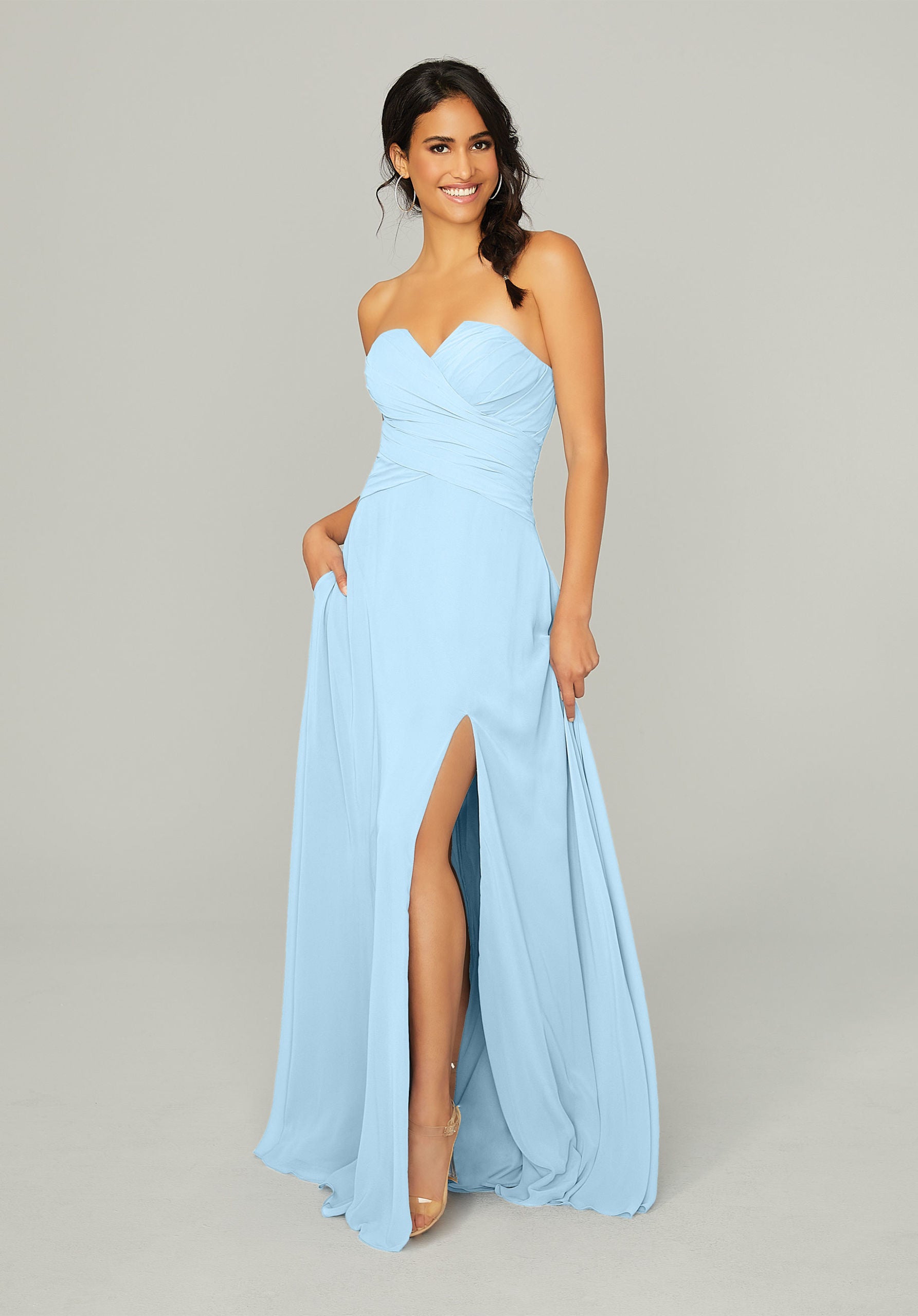 Formal Dresses Slit Formal Long Dress MGNY Madeline Gardner New York 21756 Sky