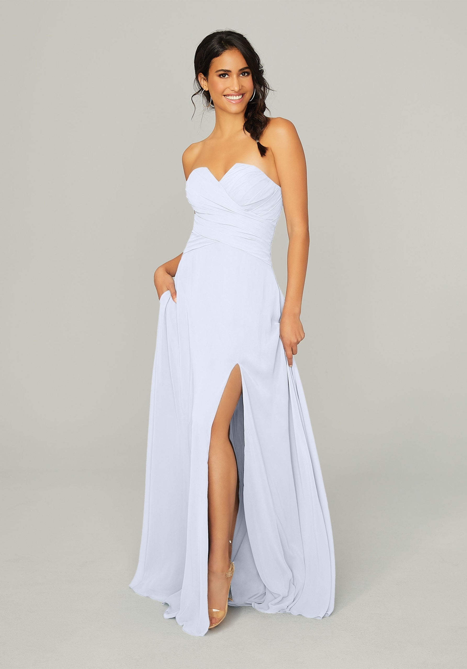 Formal Dresses Formal Slit Long Dress MGNY Madeline Gardner New York 21756 Fog