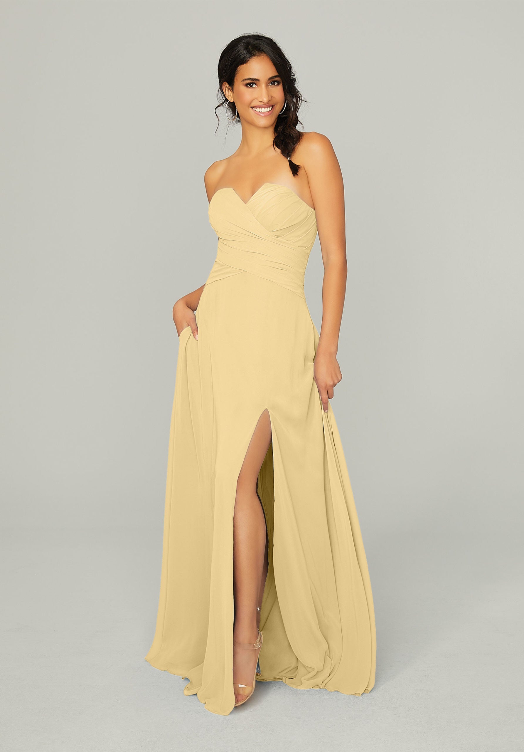 Formal Dresses Long Slit Formal Dress MGNY Madeline Gardner New York 21756 Buttercup