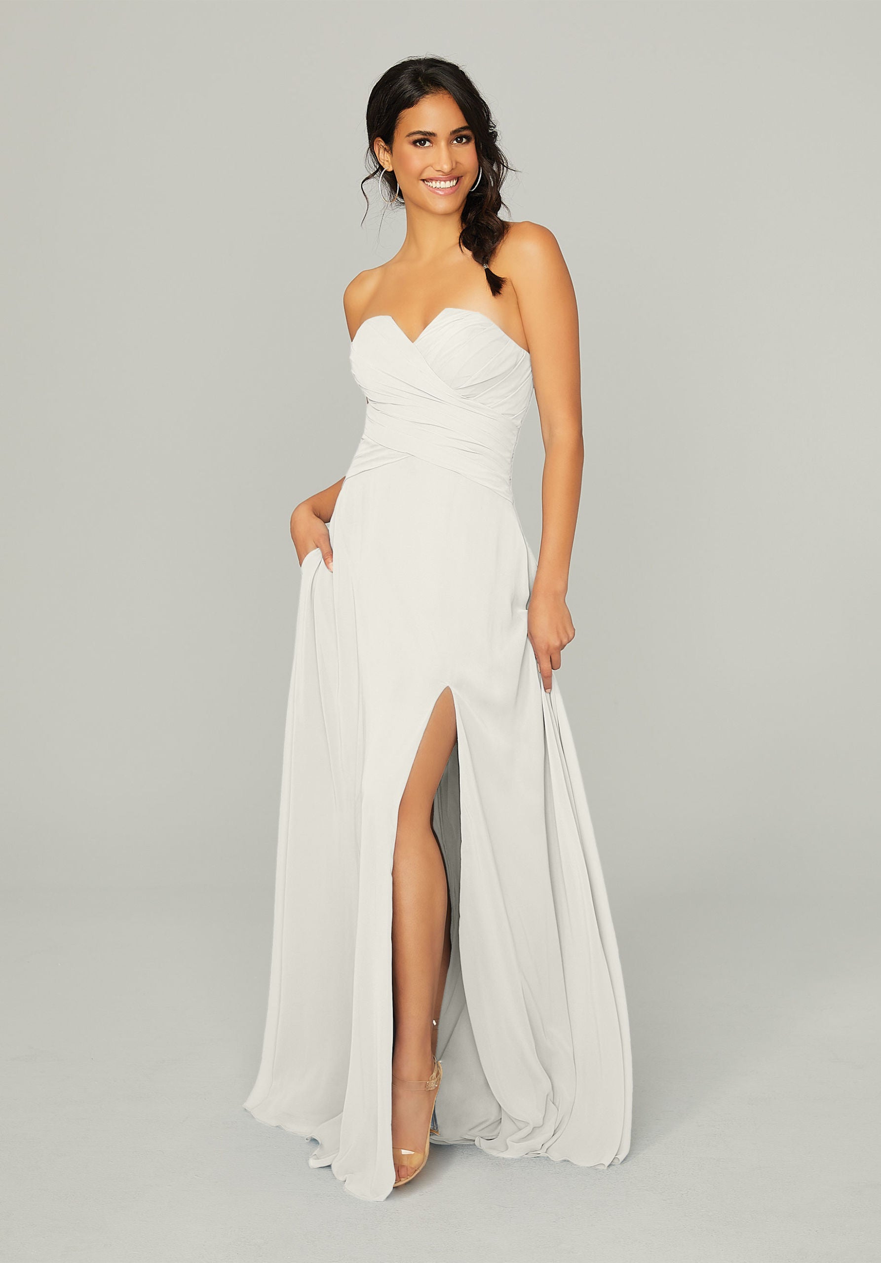 Wedding Dresses Slit Bridal Long Wedding Dress MGNY Madeline Gardner New York 21756 Ivory