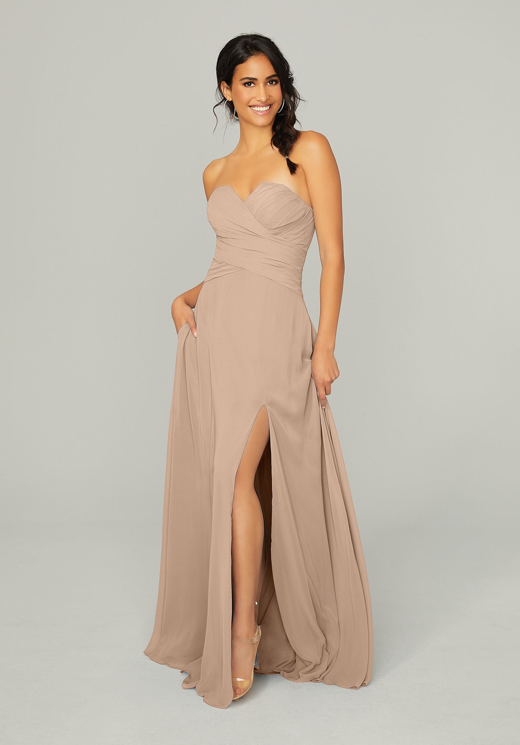 Formal Dresses Slit Long Formal Dress MGNY Madeline Gardner New York 21756 Latte