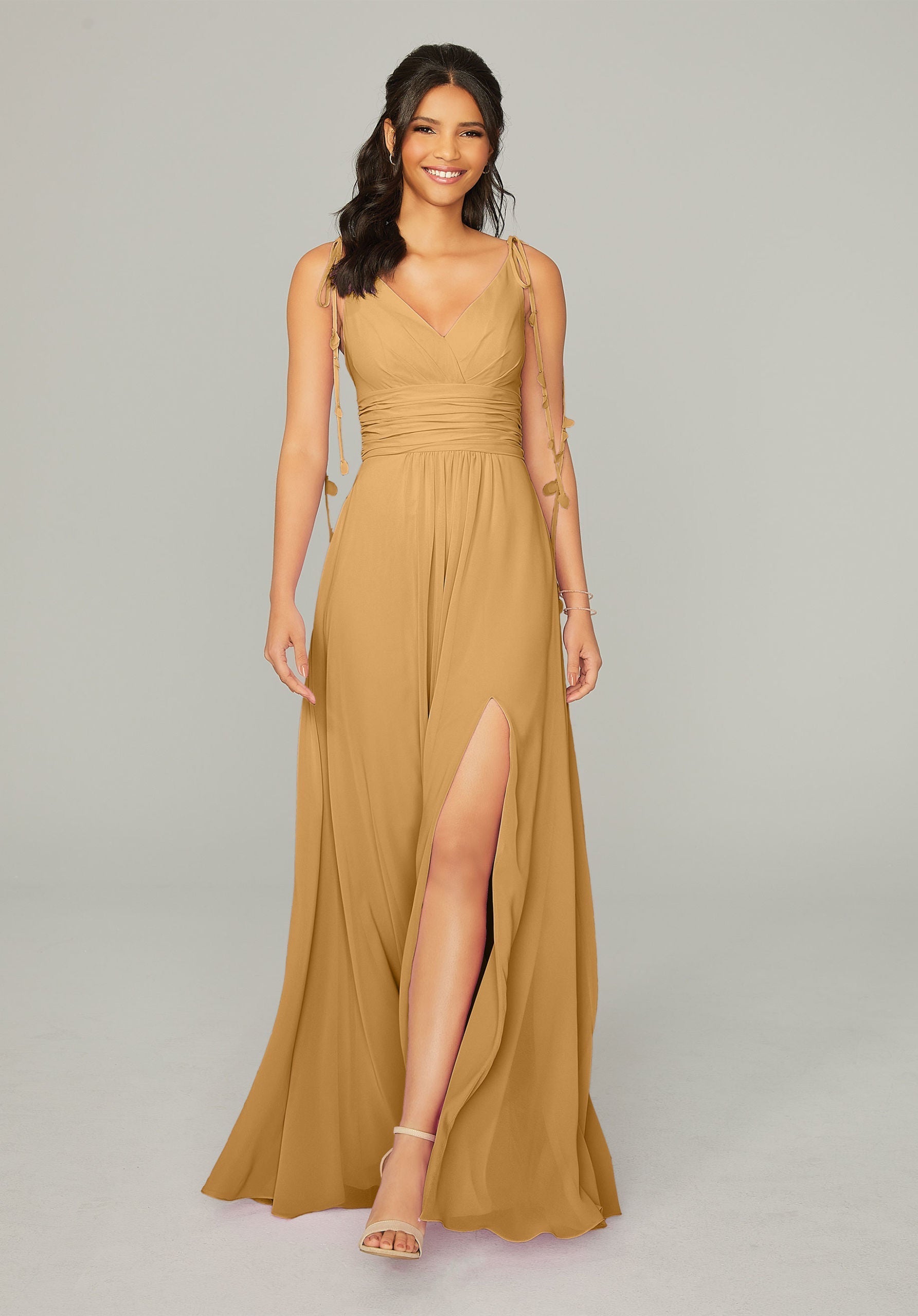 Formal Dresses A Line Formal Long Slit Dress MGNY Madeline Gardner New York 21759 Saffron