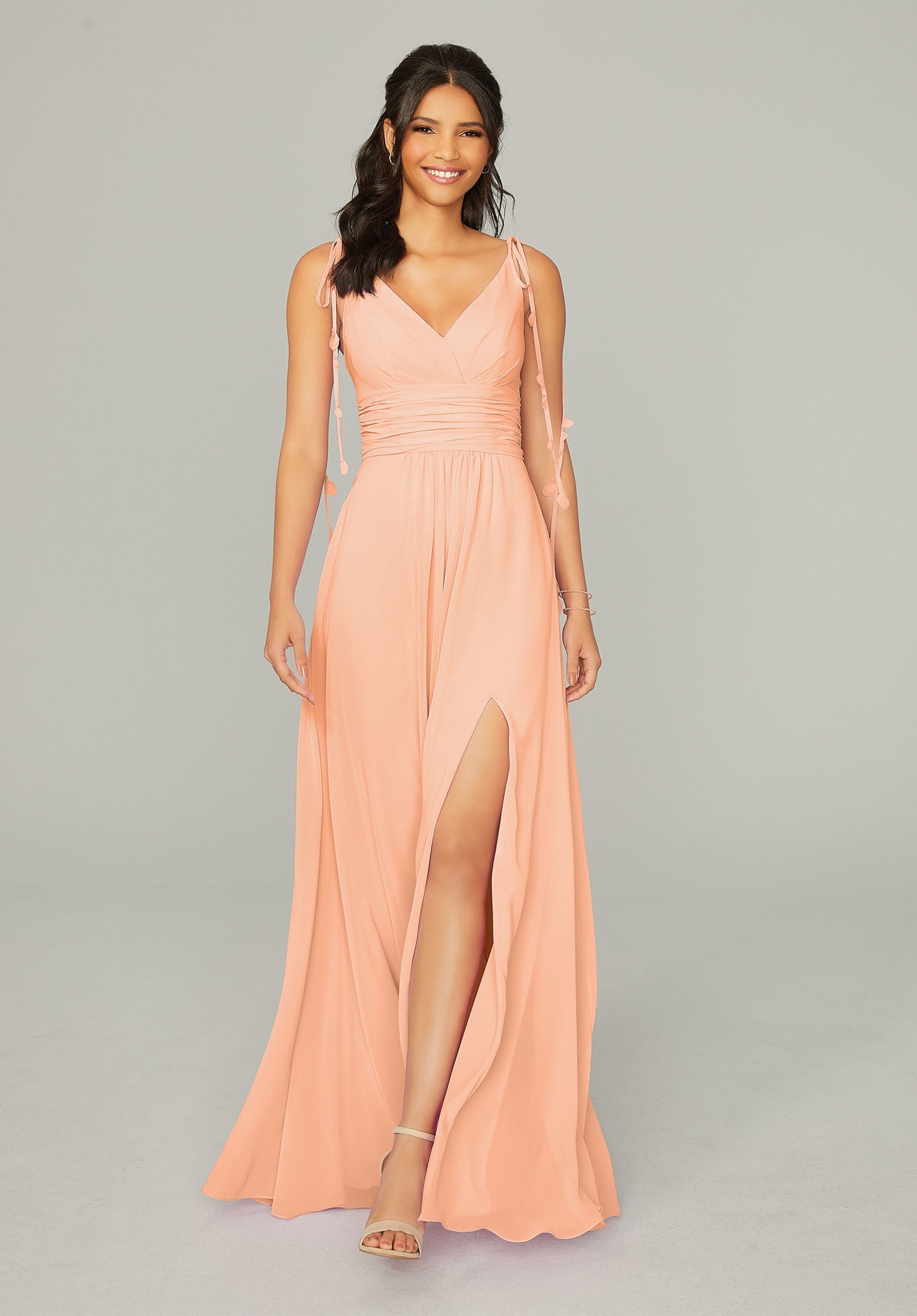 Formal Dresses Long Slit Formal A Line Dress MGNY Madeline Gardner New York 21759 Sorbet