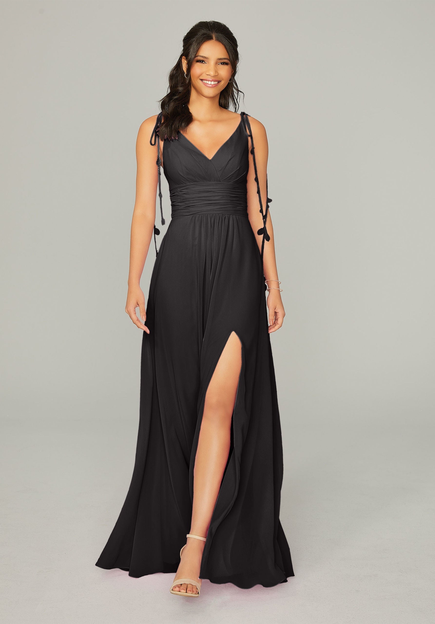 Formal Dresses Long Formal A Line Slit Dress MGNY Madeline Gardner New York 21759 Black