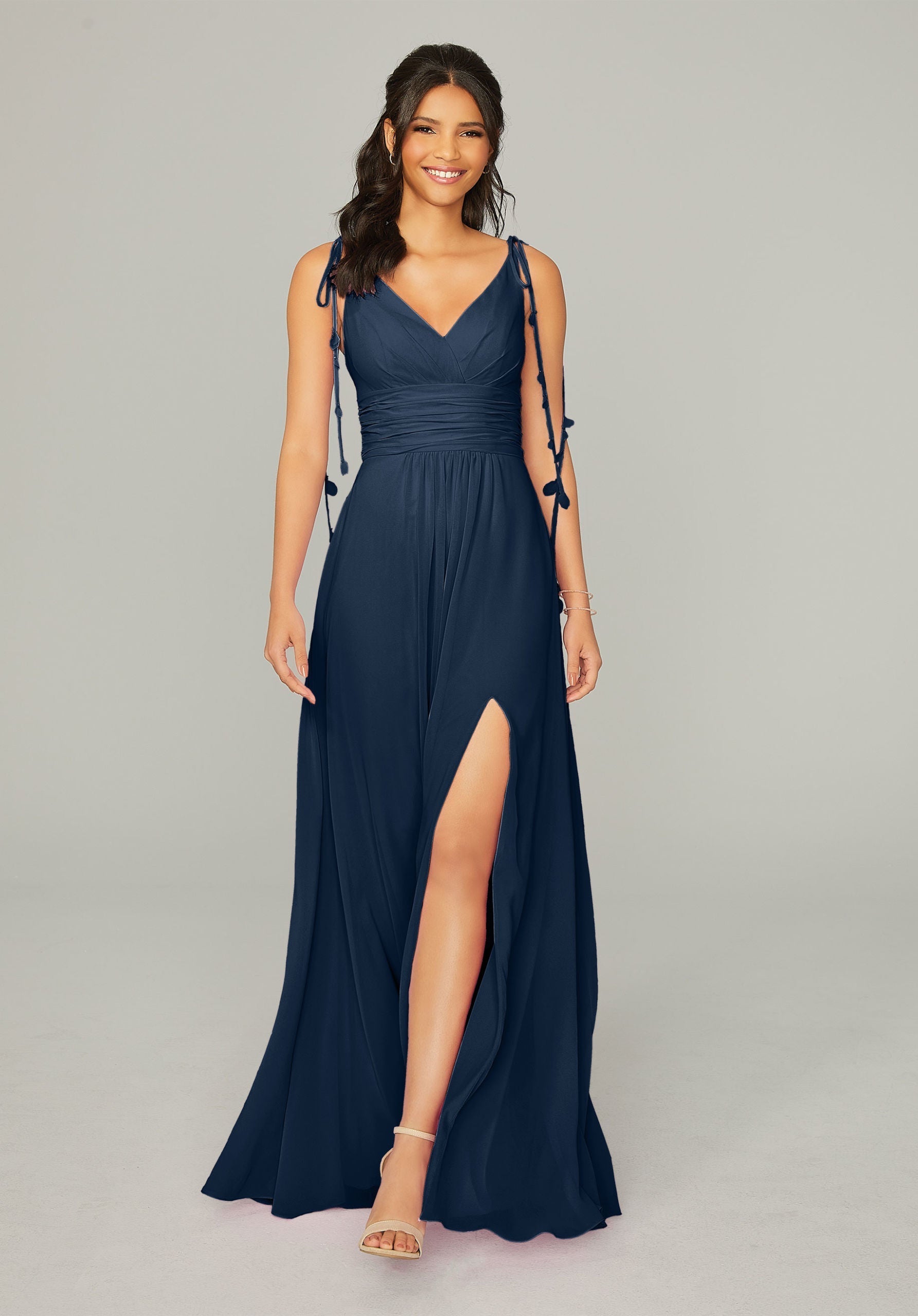Formal Dresses Formal A Line Long Slit Dress MGNY Madeline Gardner New York 21759 Navy