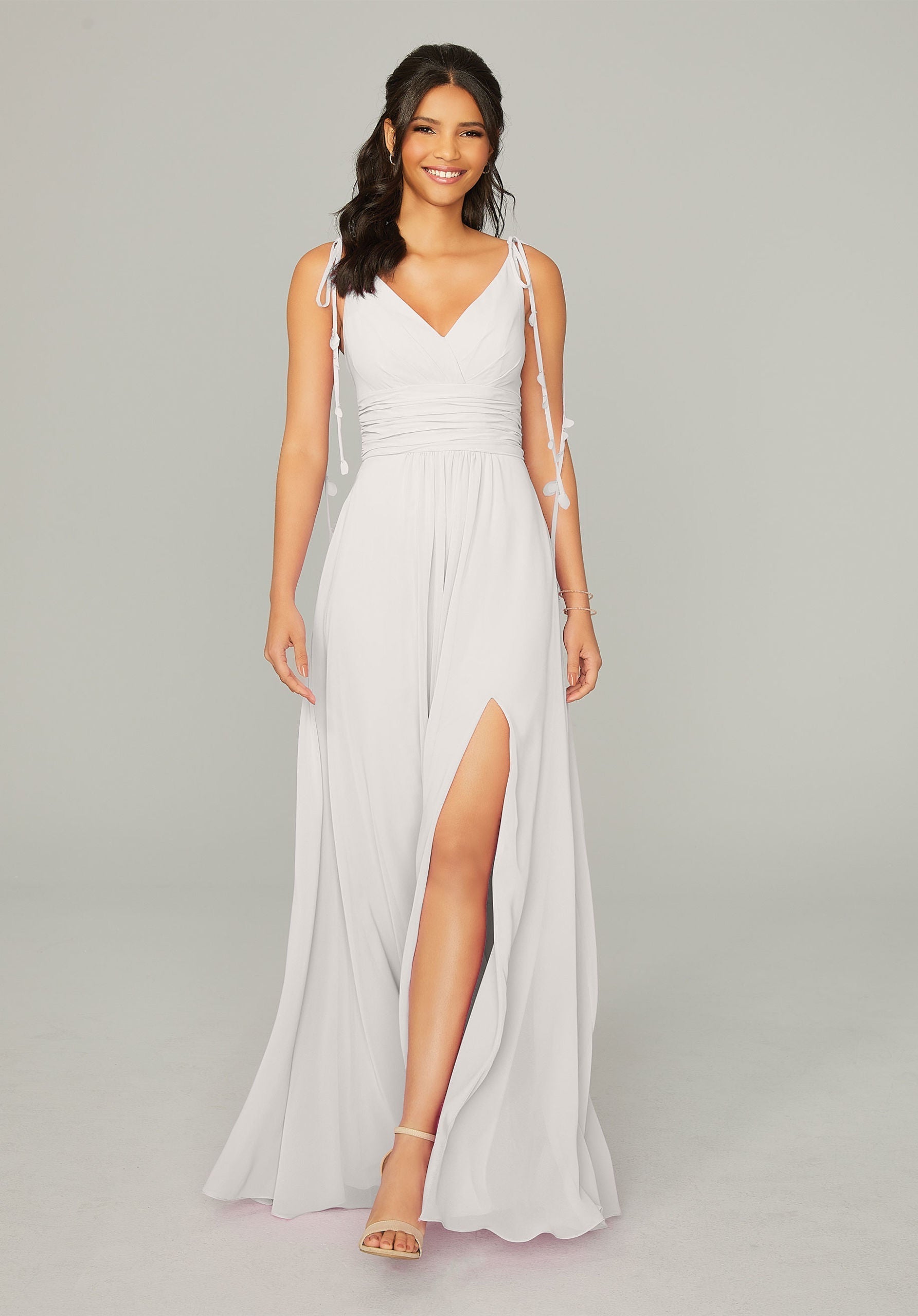 Formal Dresses Long Slit Formal A Line Dress MGNY Madeline Gardner New York 21759 Silver