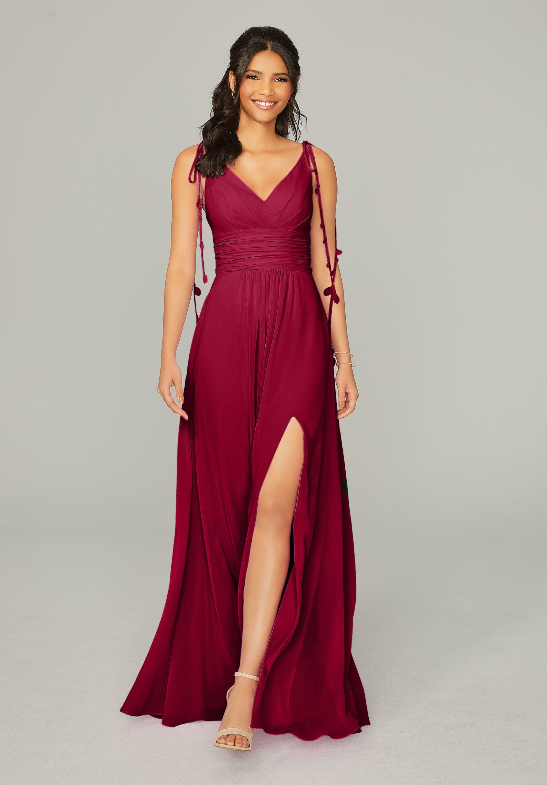 Formal Dresses Long A Line Formal Slit Dress MGNY Madeline Gardner New York 21759 Claret