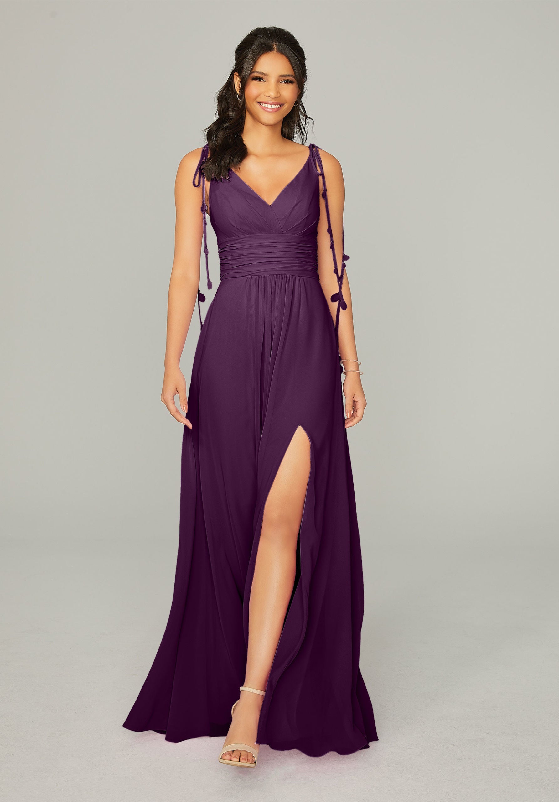 Formal Dresses A Line Long Formal Slit Dress MGNY Madeline Gardner New York 21759 Eggplant