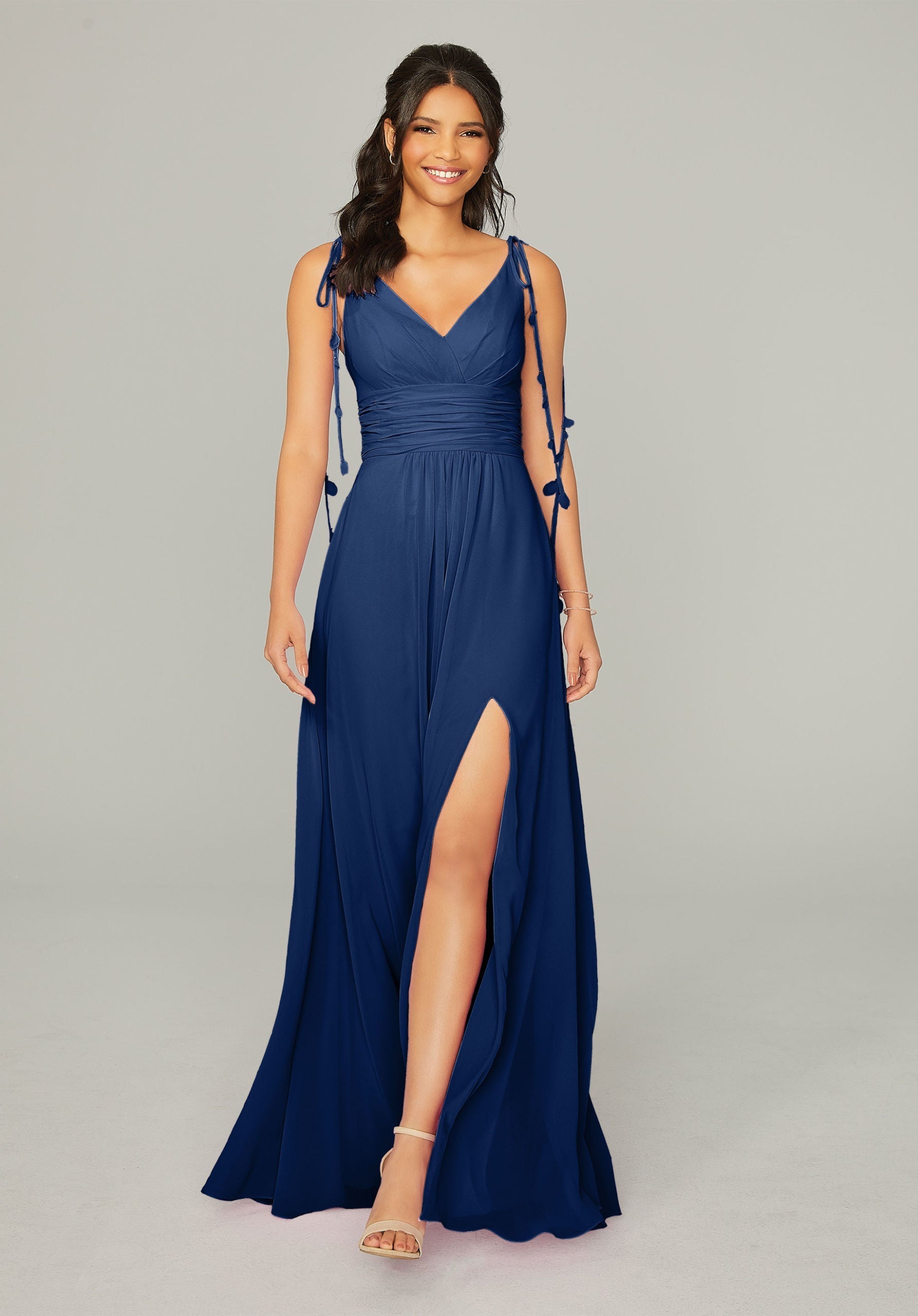 Formal Dresses Long Slit Formal A Line Dress MGNY Madeline Gardner New York 21759 Sapphire