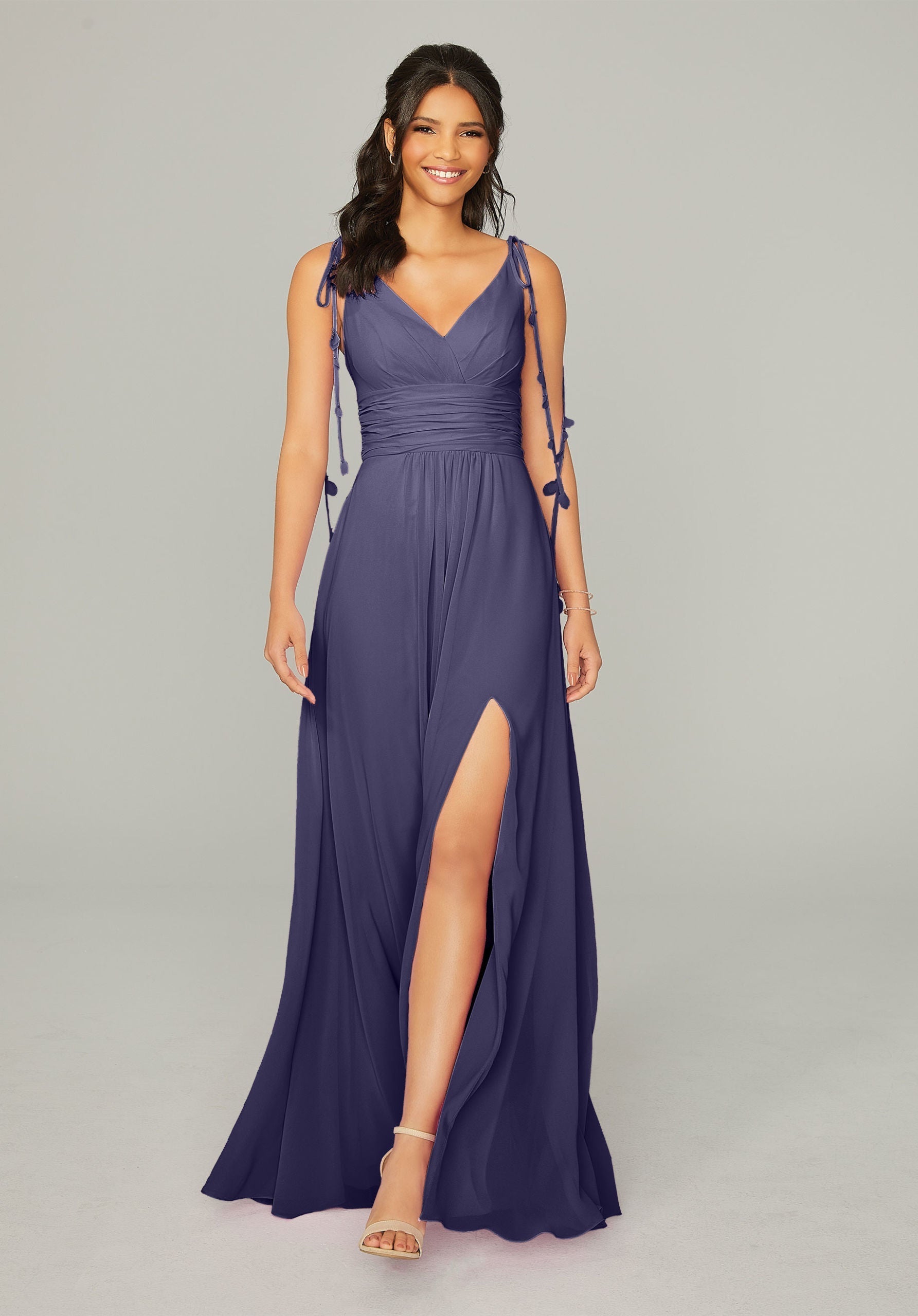 Formal Dresses Formal Long Slit A Line Dress MGNY Madeline Gardner New York 21759 Storm
