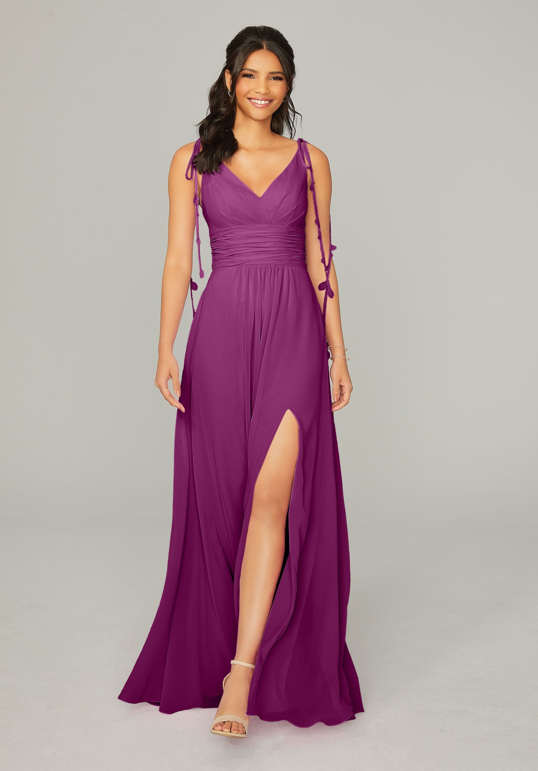 Formal Dresses Formal A Line Long Slit Dress MGNY Madeline Gardner New York 21759 Mulberry