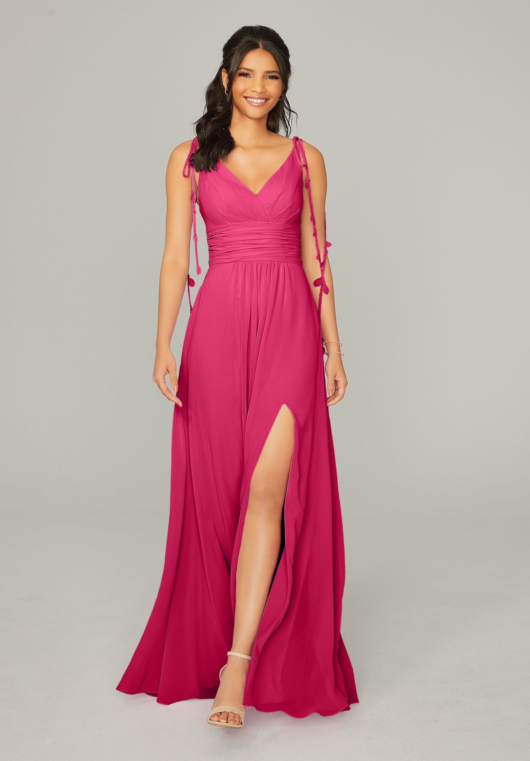 Formal Dresses Long Formal A Line Slit Dress MGNY Madeline Gardner New York 21759 Berry