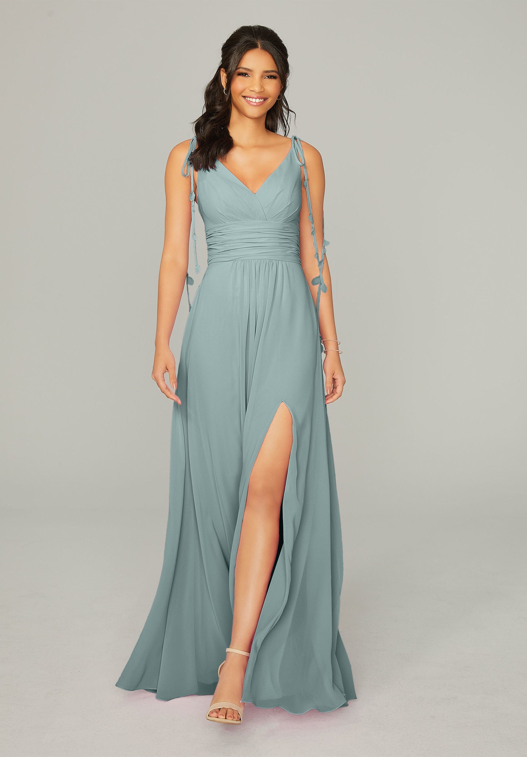 Formal Dresses Long A Line Formal Slit Dress MGNY Madeline Gardner New York 21759 Deep Sea