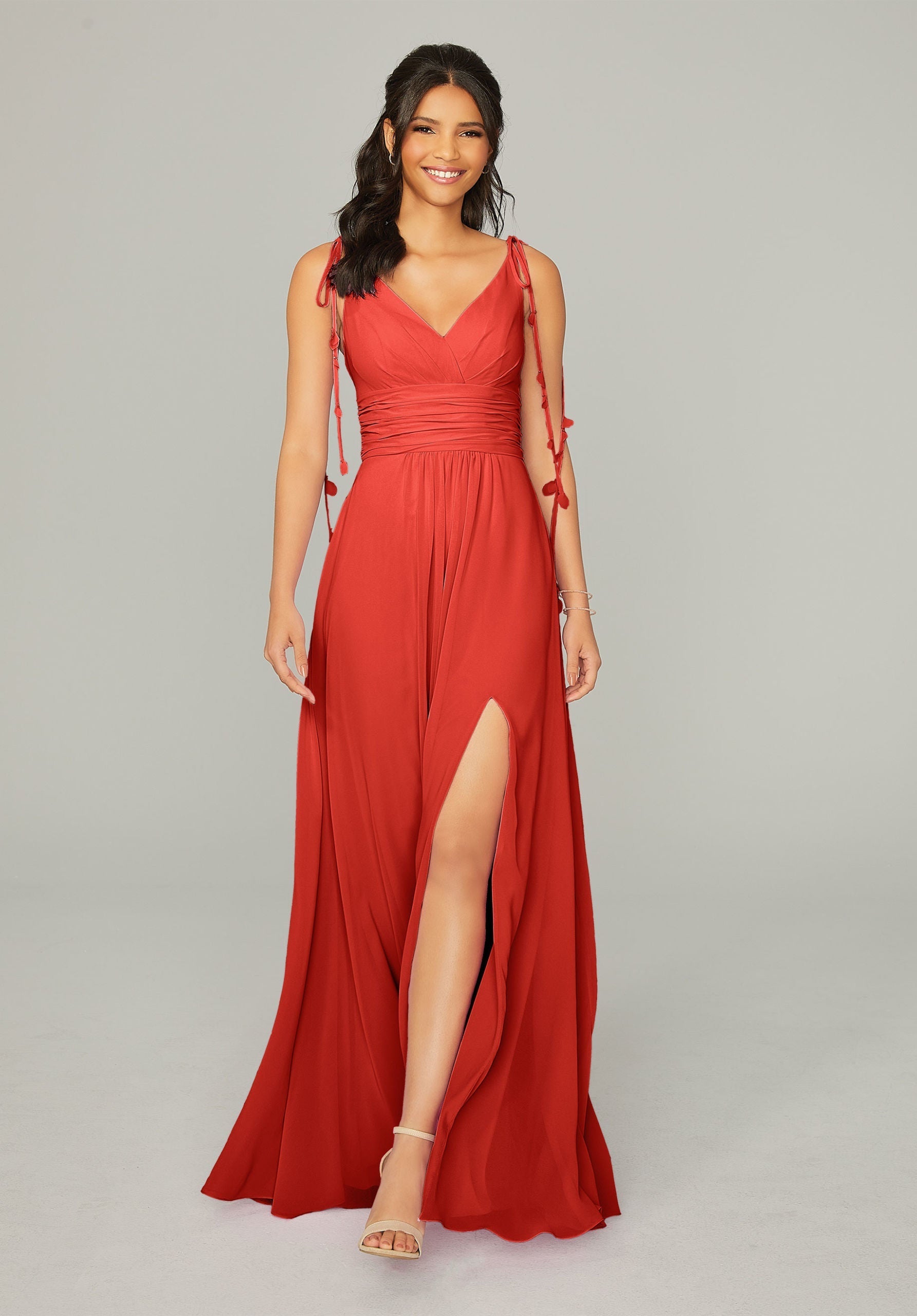 Formal Dresses Formal Long A Line Slit Dress MGNY Madeline Gardner New York 21759 Cinnamon