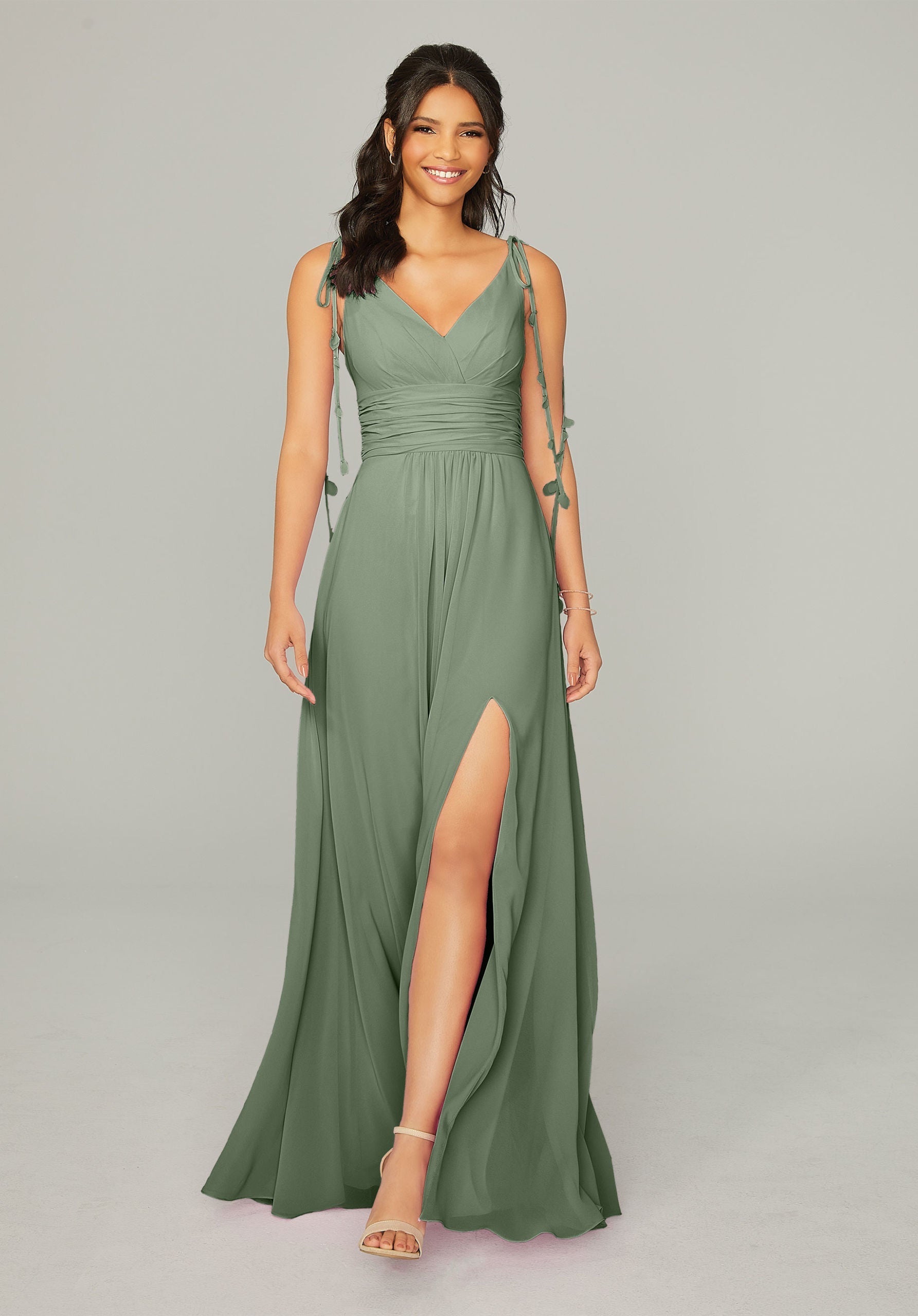 Formal Dresses Formal A Line Long Slit Dress MGNY Madeline Gardner New York 21759 Moss