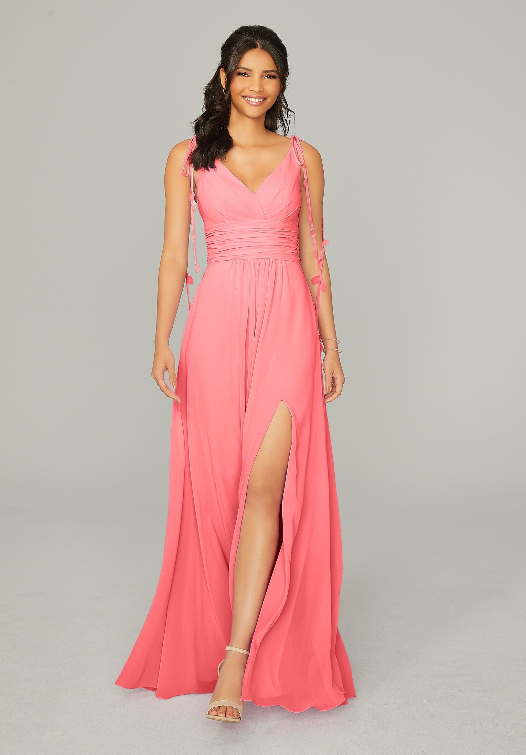 Formal Dresses Formal Long Slit A Line Dress MGNY Madeline Gardner New York 21759 Cantaloupe