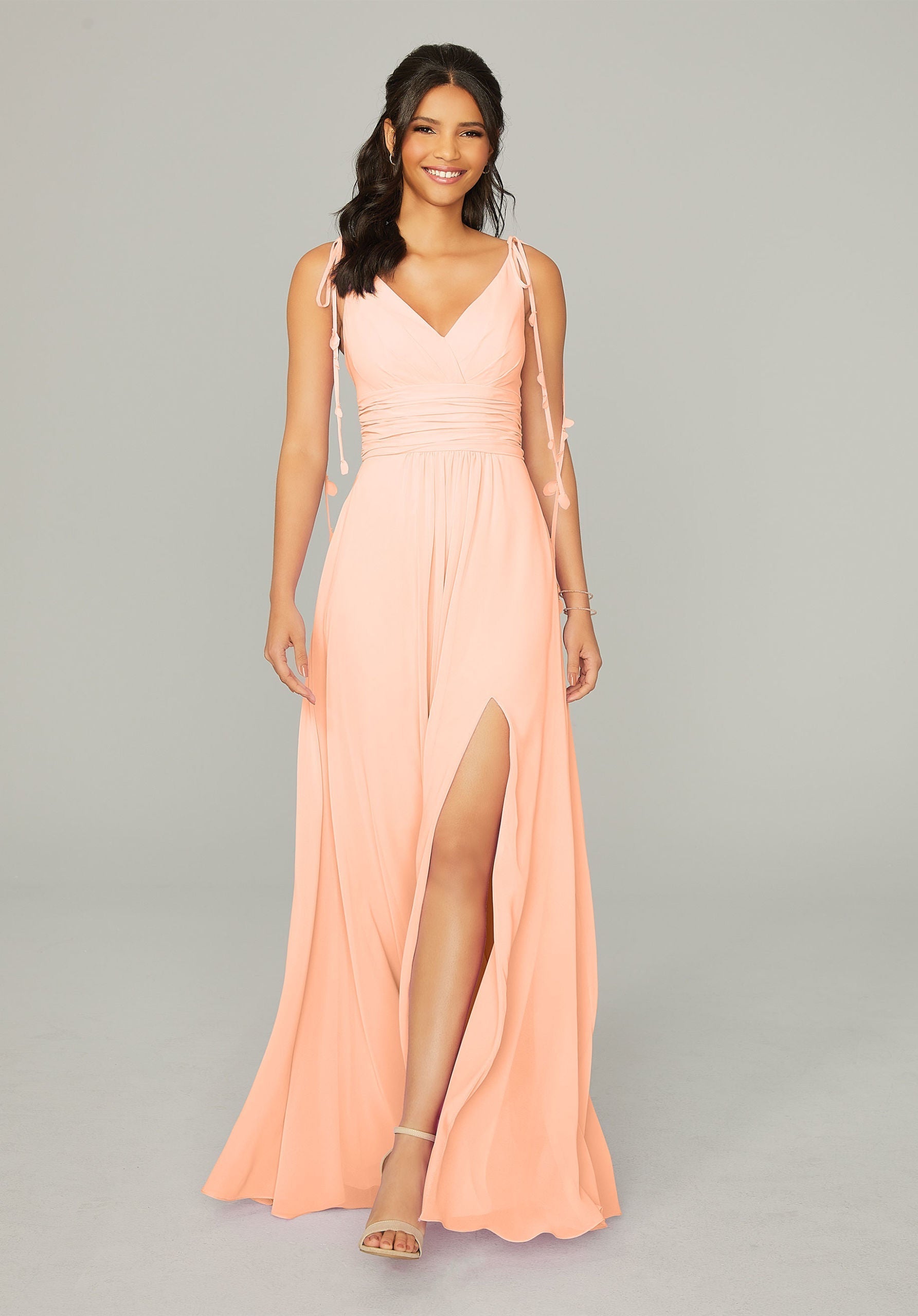 Formal Dresses A Line Formal Long Slit Dress MGNY Madeline Gardner New York 21759 Peach