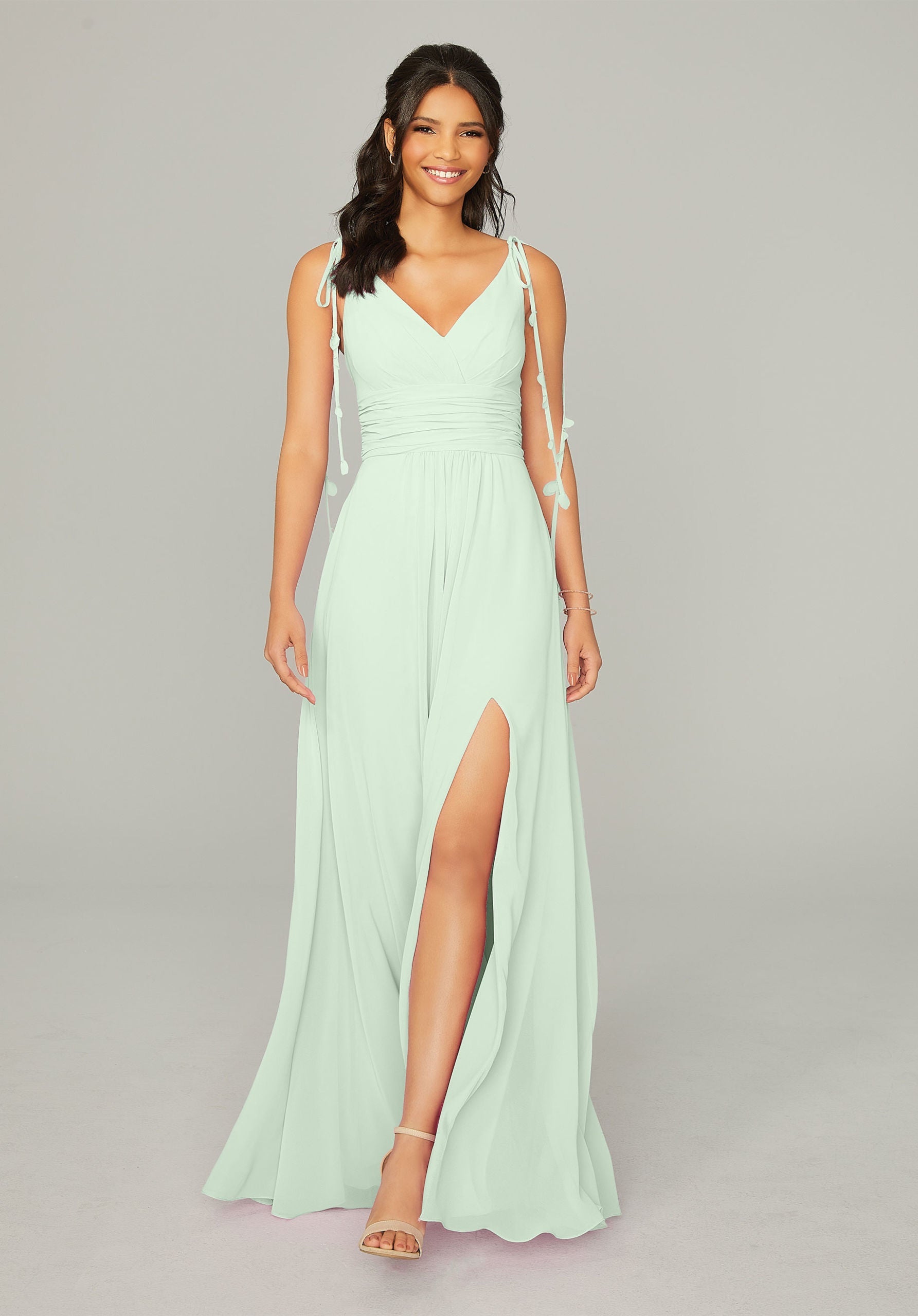 Formal Dresses Long Slit Formal A Line Dress MGNY Madeline Gardner New York 21759 Sea Glass