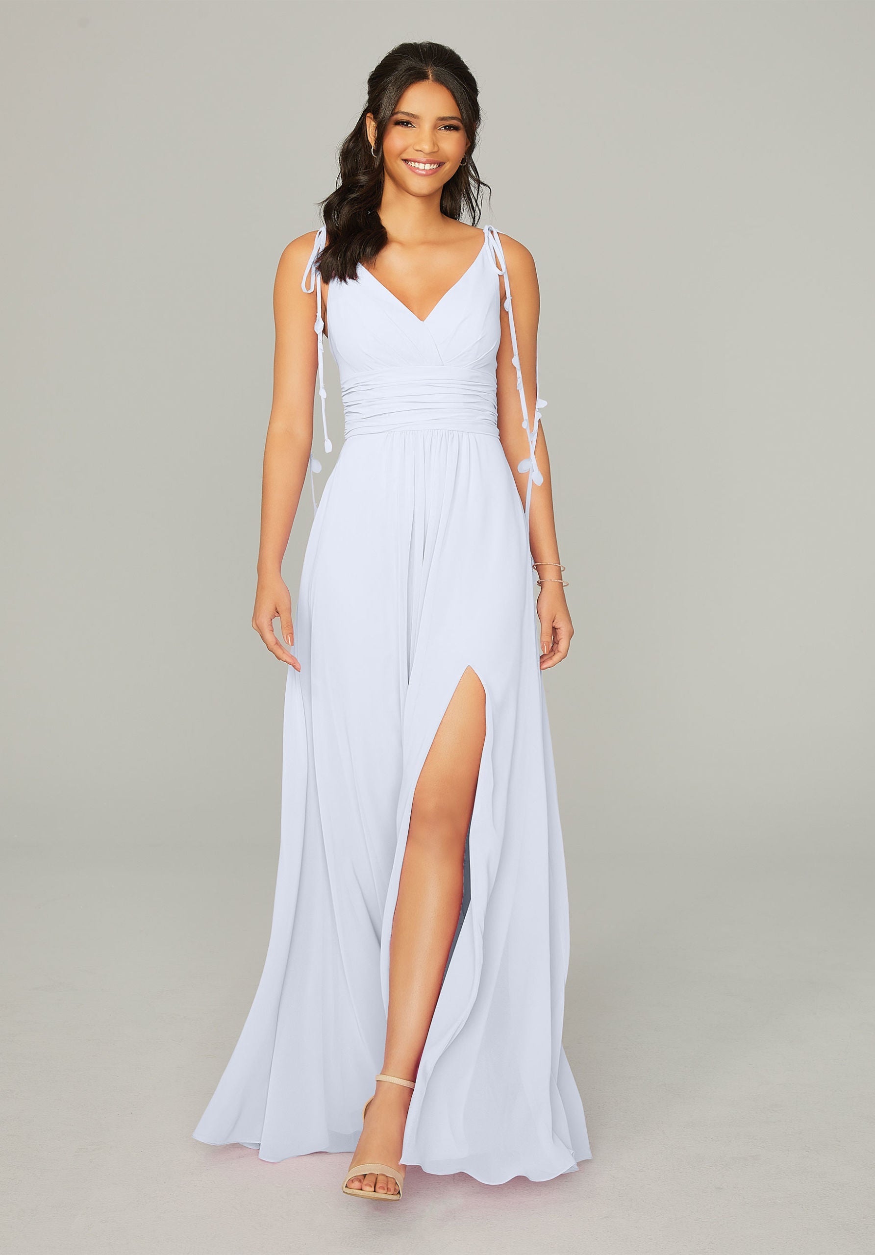 Formal Dresses A Line Long Formal Slit Dress MGNY Madeline Gardner New York 21759 Fog