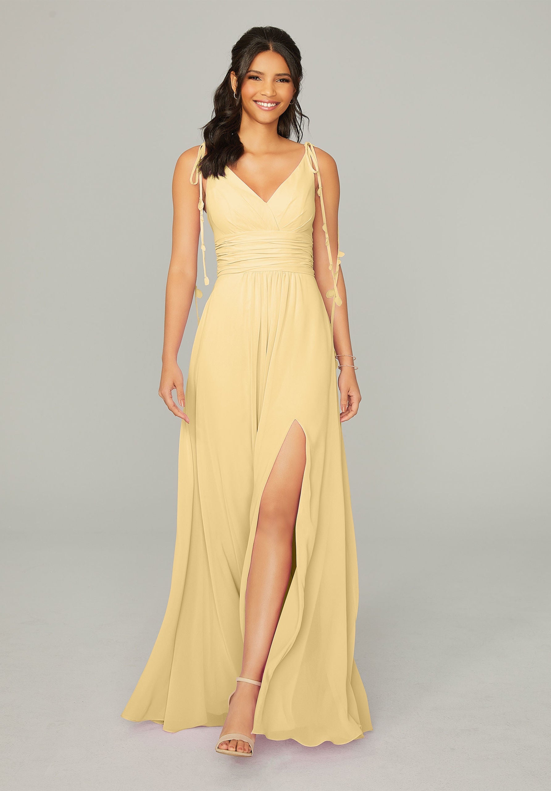 Formal Dresses Formal Long A Line Slit Dress MGNY Madeline Gardner New York 21759 Buttercup