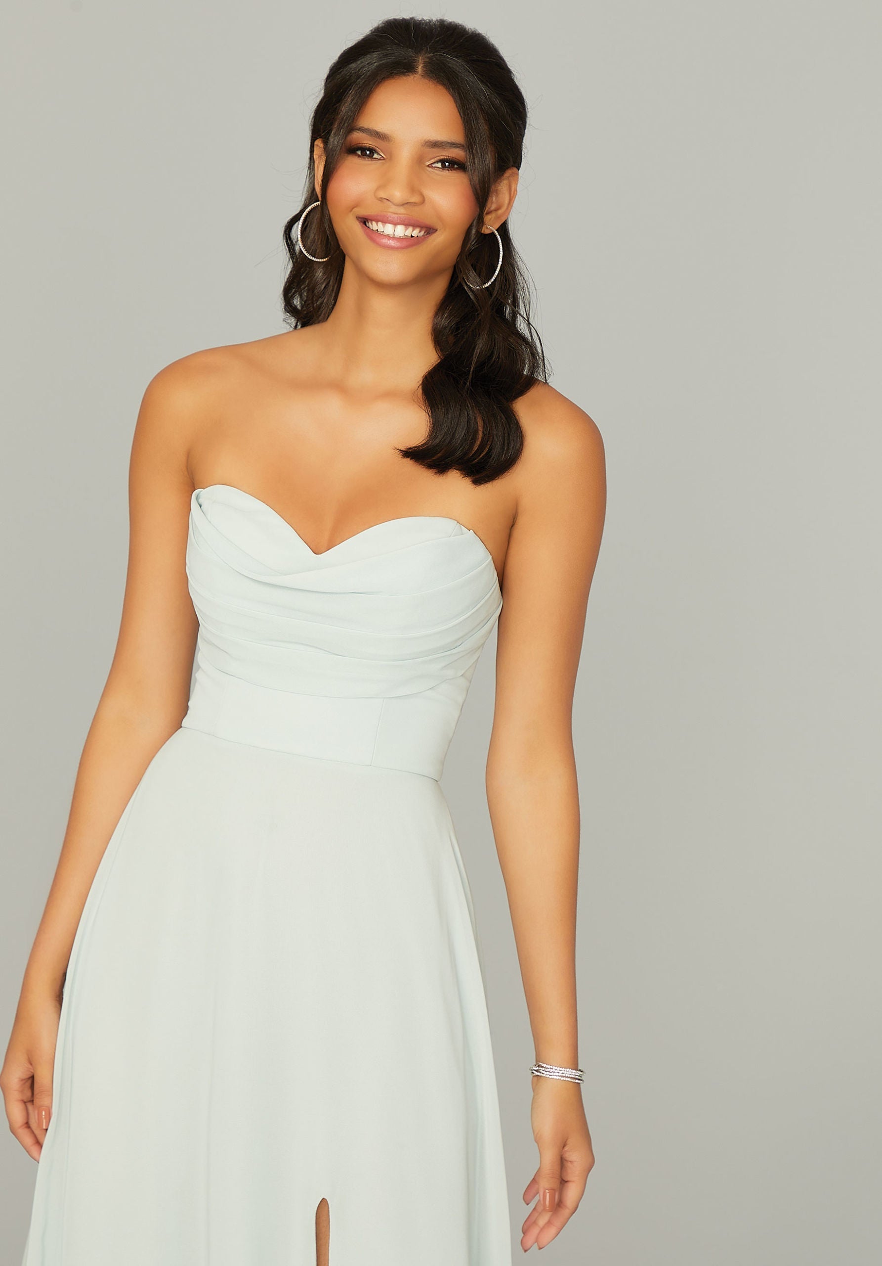 Wedding Dresses Bridal Pleated Long A Line Dress MGNY Madeline Gardner New York 21766 Ivory