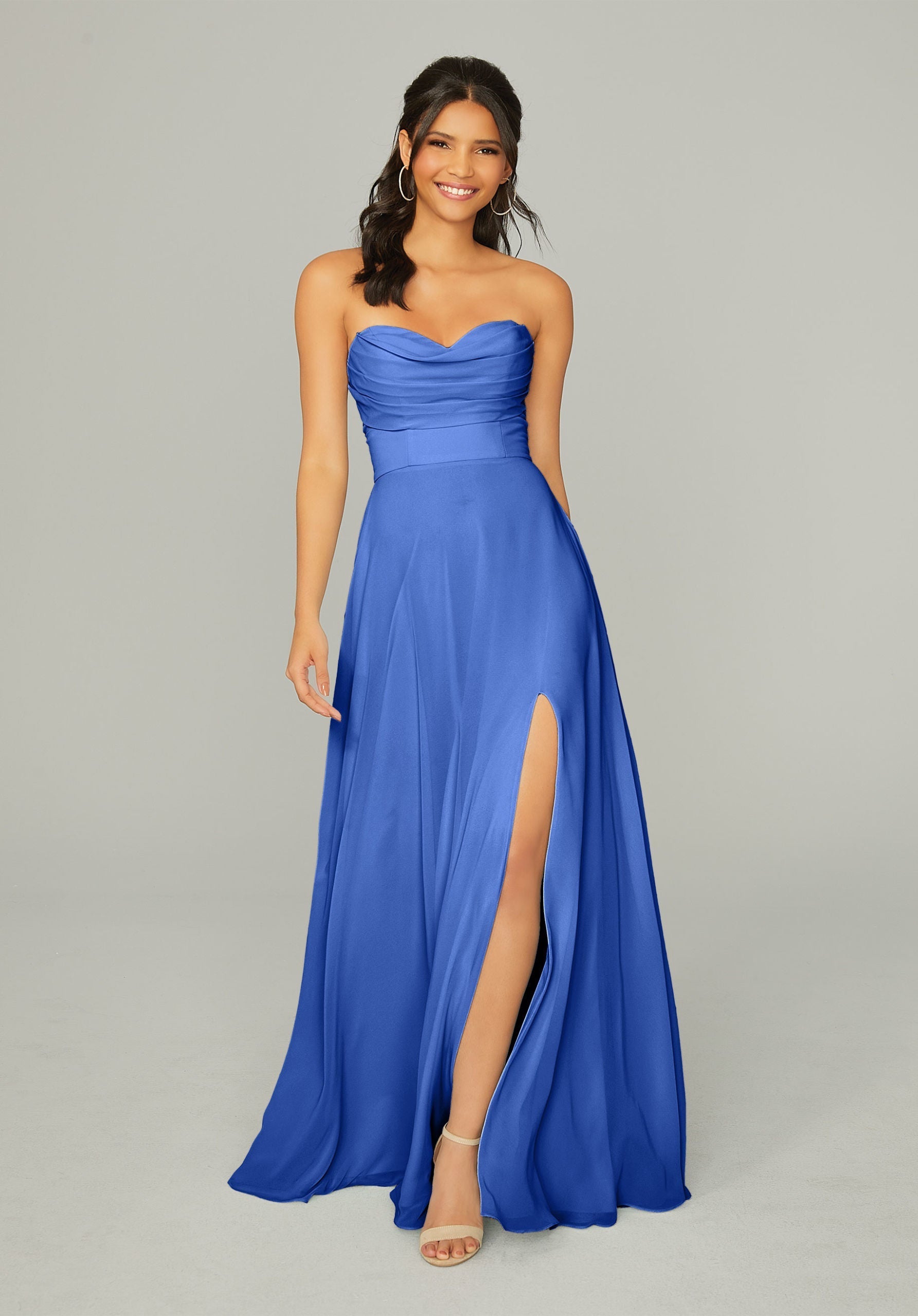 Formal Dresses Long Formal Pleated Slit A Line Dress MGNY Madeline Gardner New York 21766 Amalfi
