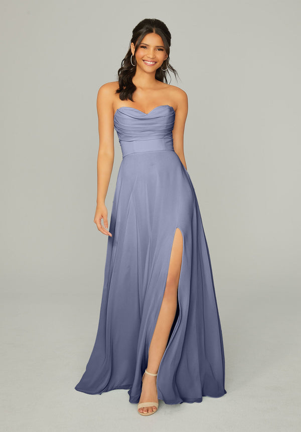 Long Formal Slit Pleated A Line Dress MGNY Madeline Gardner New York 21766