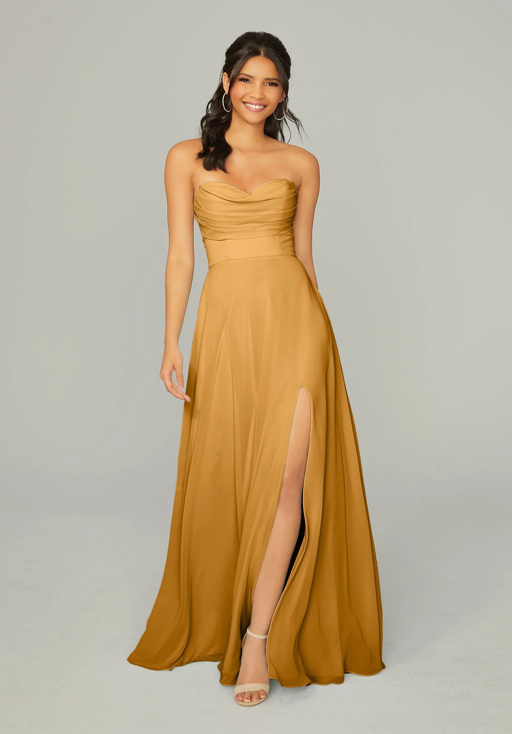 Formal Dresses Long Pleated Formal A Line Dress MGNY Madeline Gardner New York 21766 Saffron